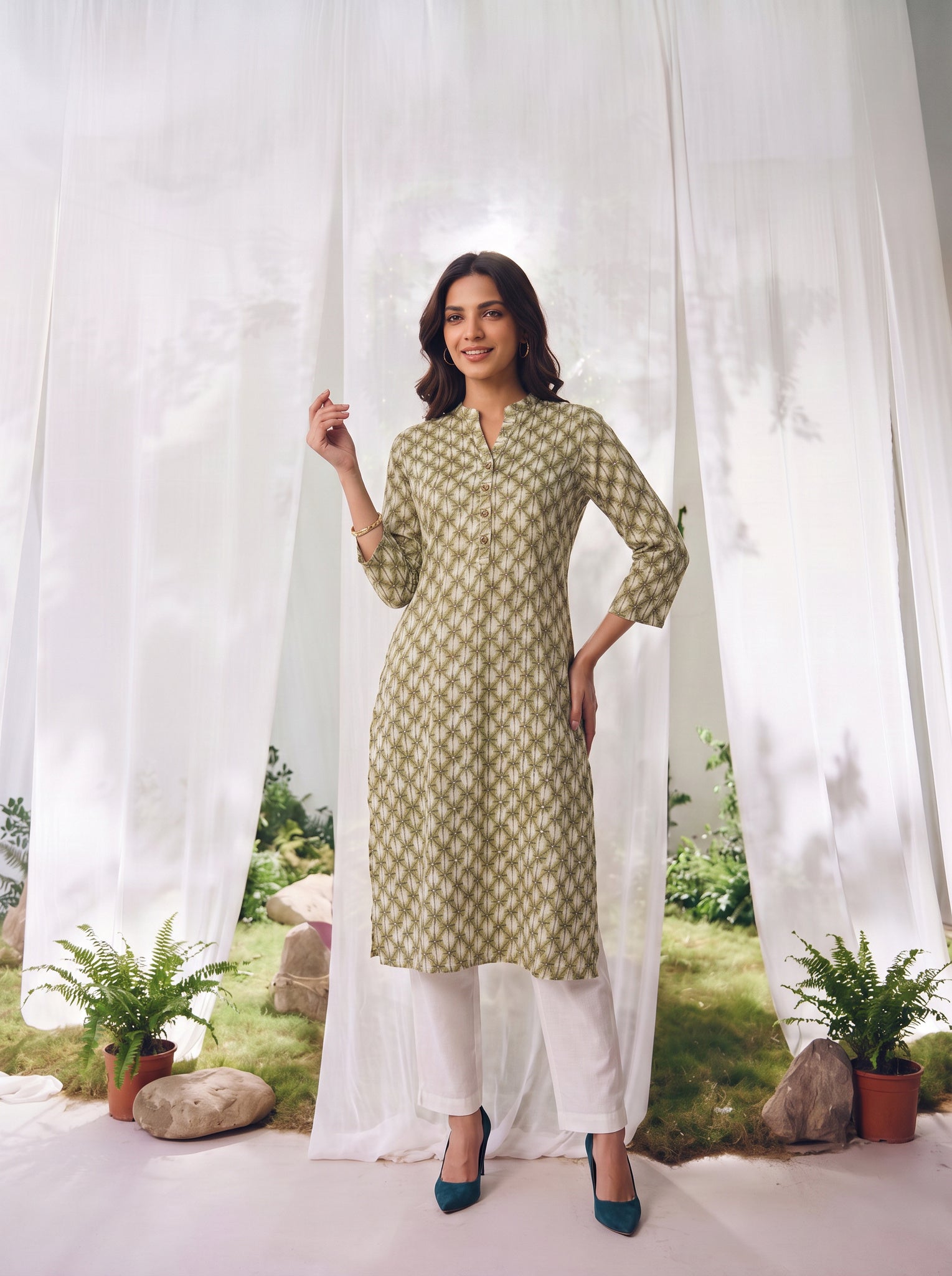 Rayon Printed Straight Calf Length Kurta