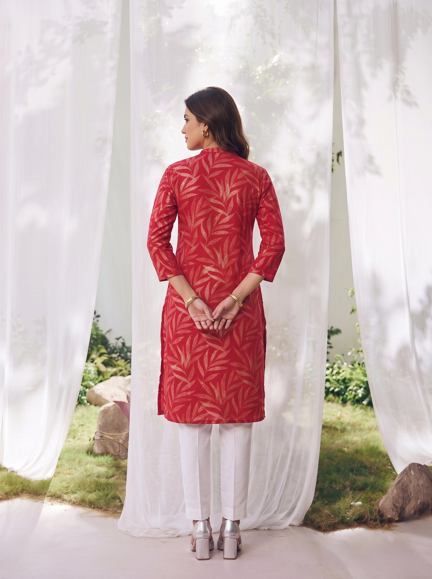 Buy Rayon Printed Straight Calf Length Kurta-Red