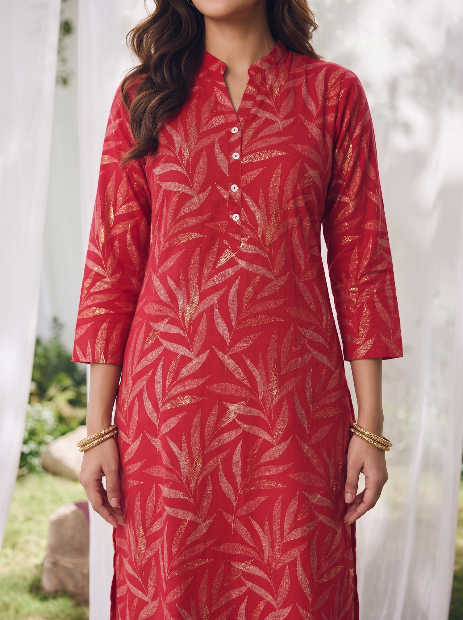 Buy Rayon Printed Straight Calf Length Kurta-Red