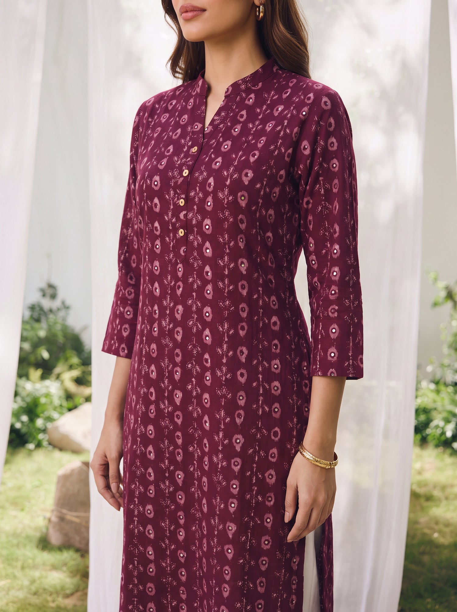 Buy Rayon Printed Straight Calf Length Kurta-Maroon