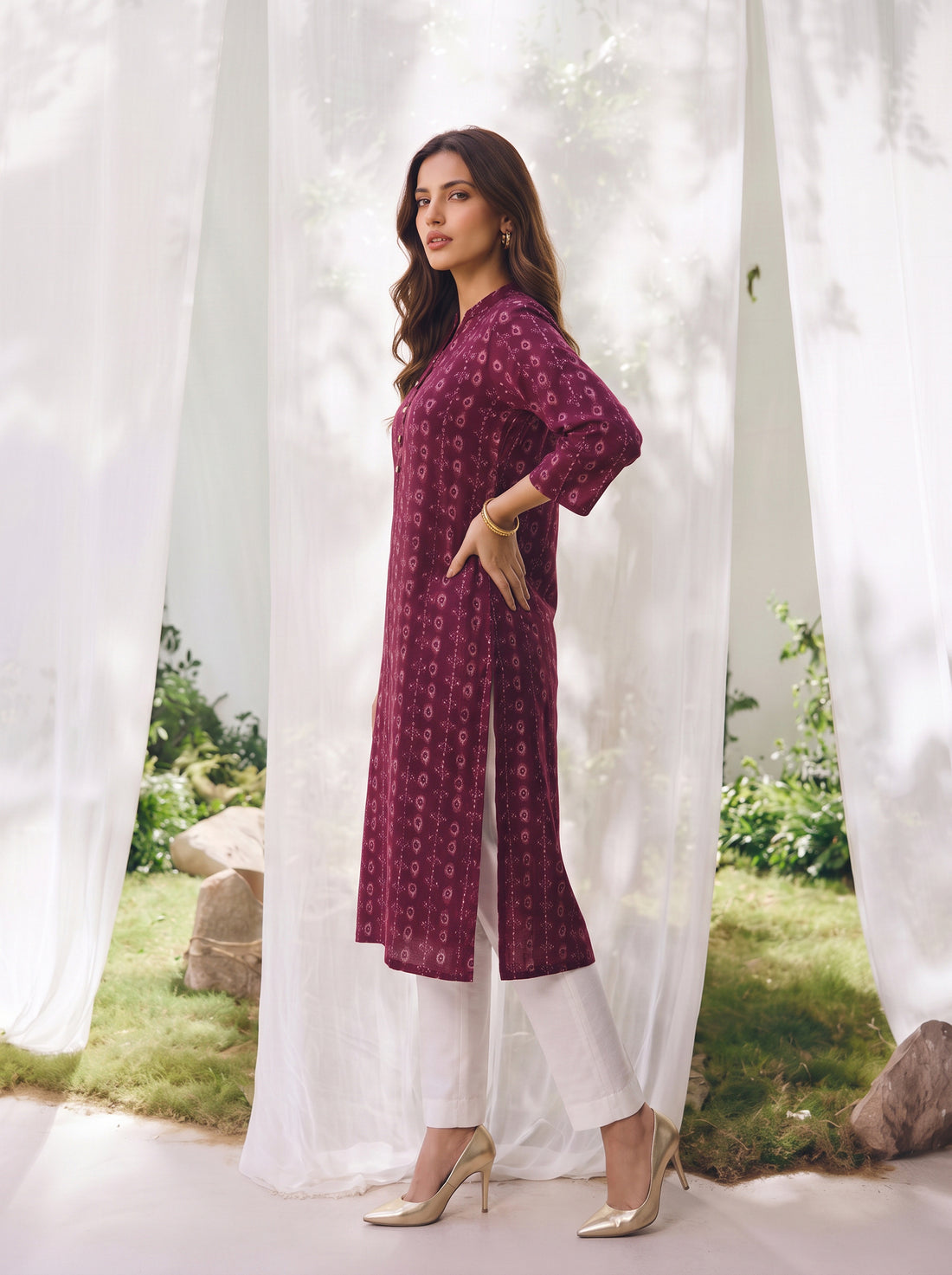 Buy Rayon Printed Straight Calf Length Kurta-Maroon