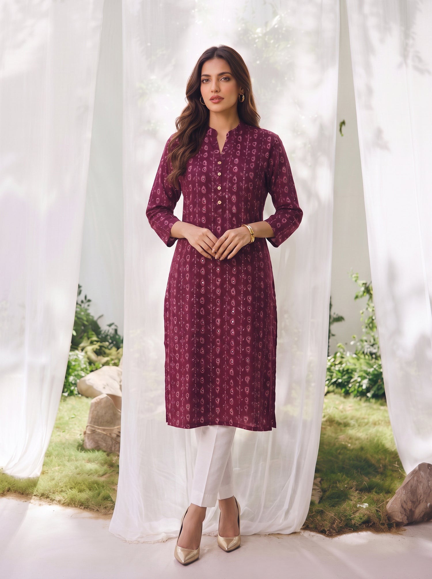 Buy Rayon Printed Straight Calf Length Kurta-Maroon