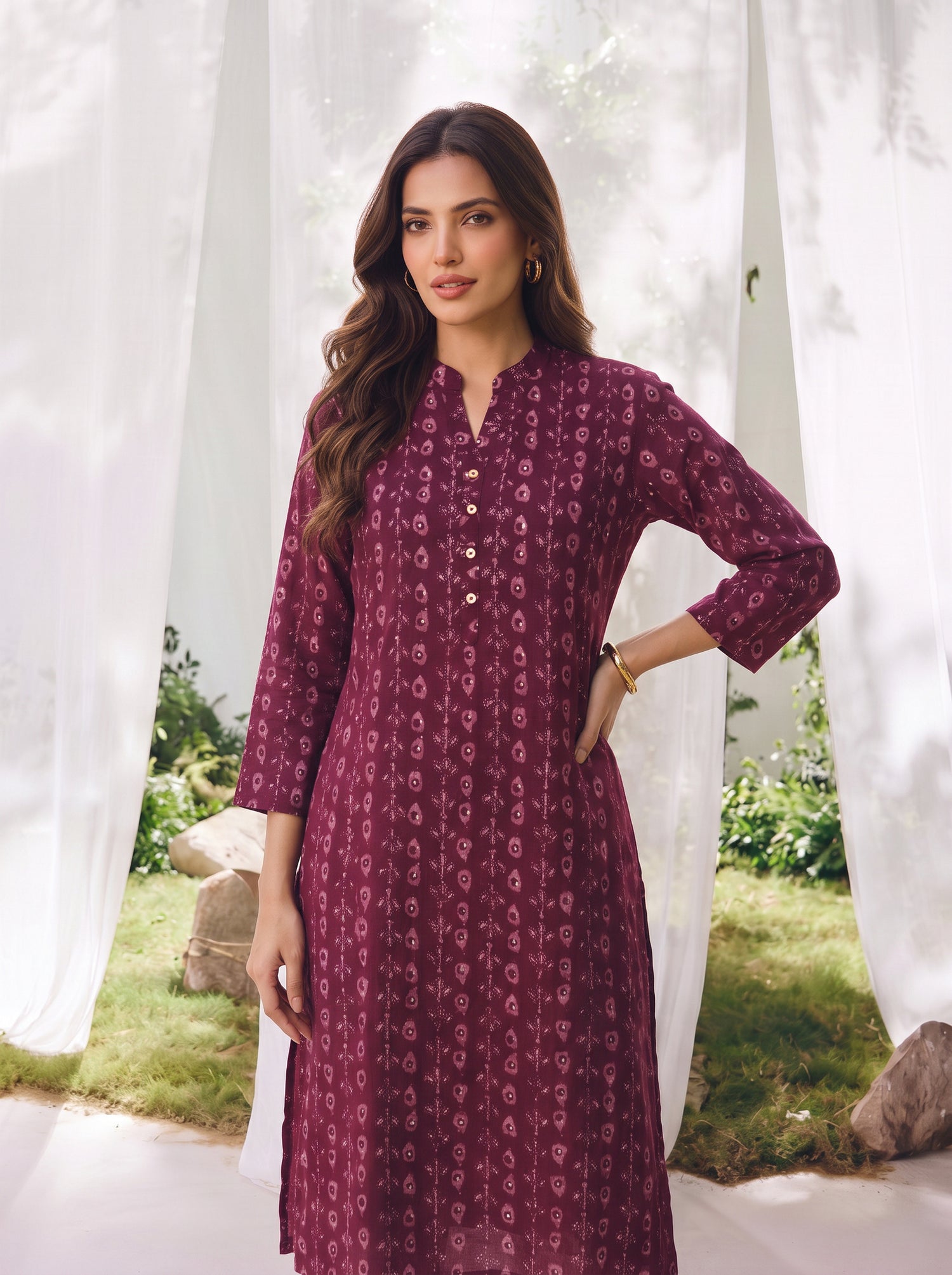 Buy Rayon Printed Straight Calf Length Kurta-Maroon