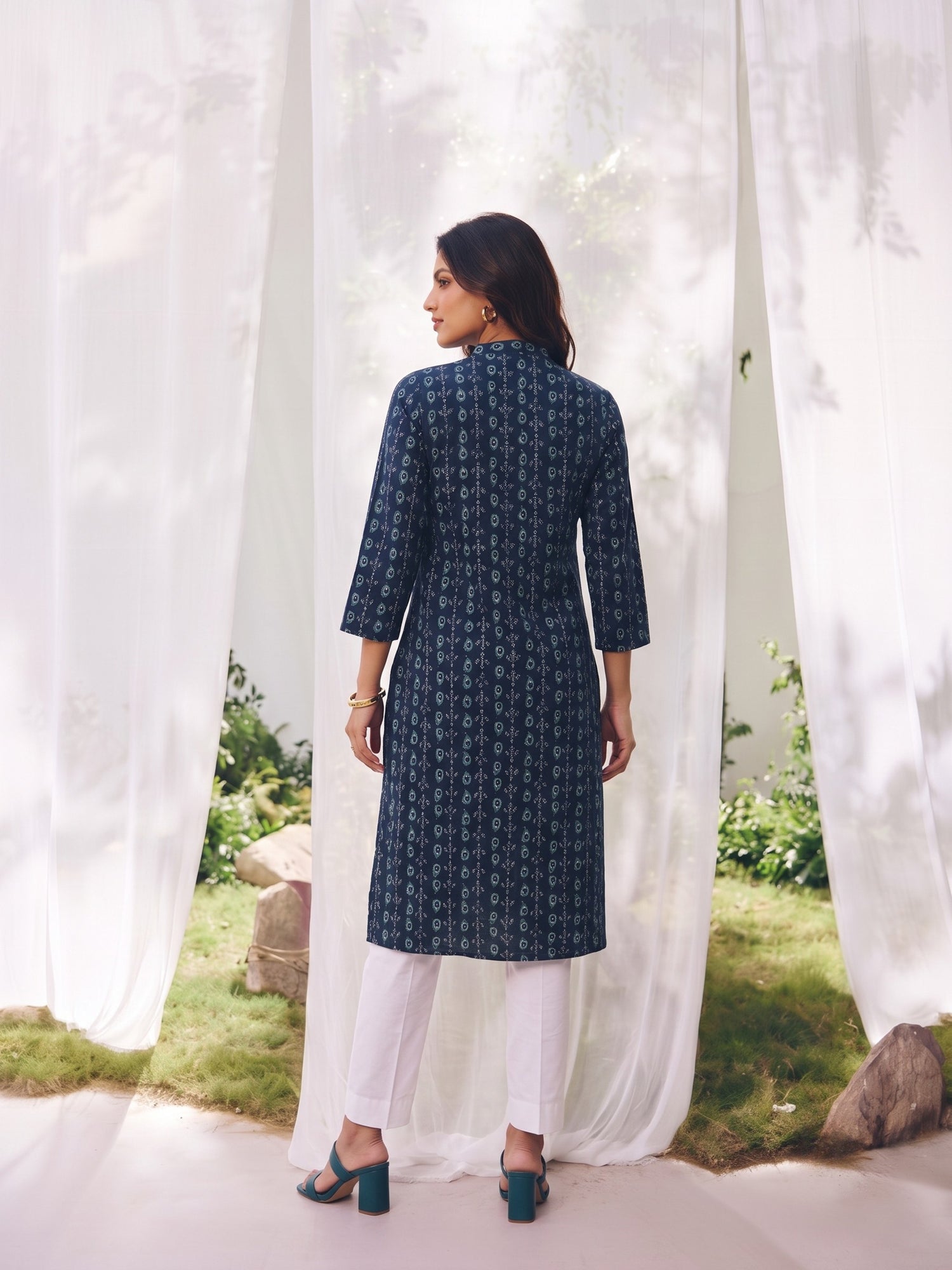 Buy Rayon Printed Straight Calf Length Kurta-Blue