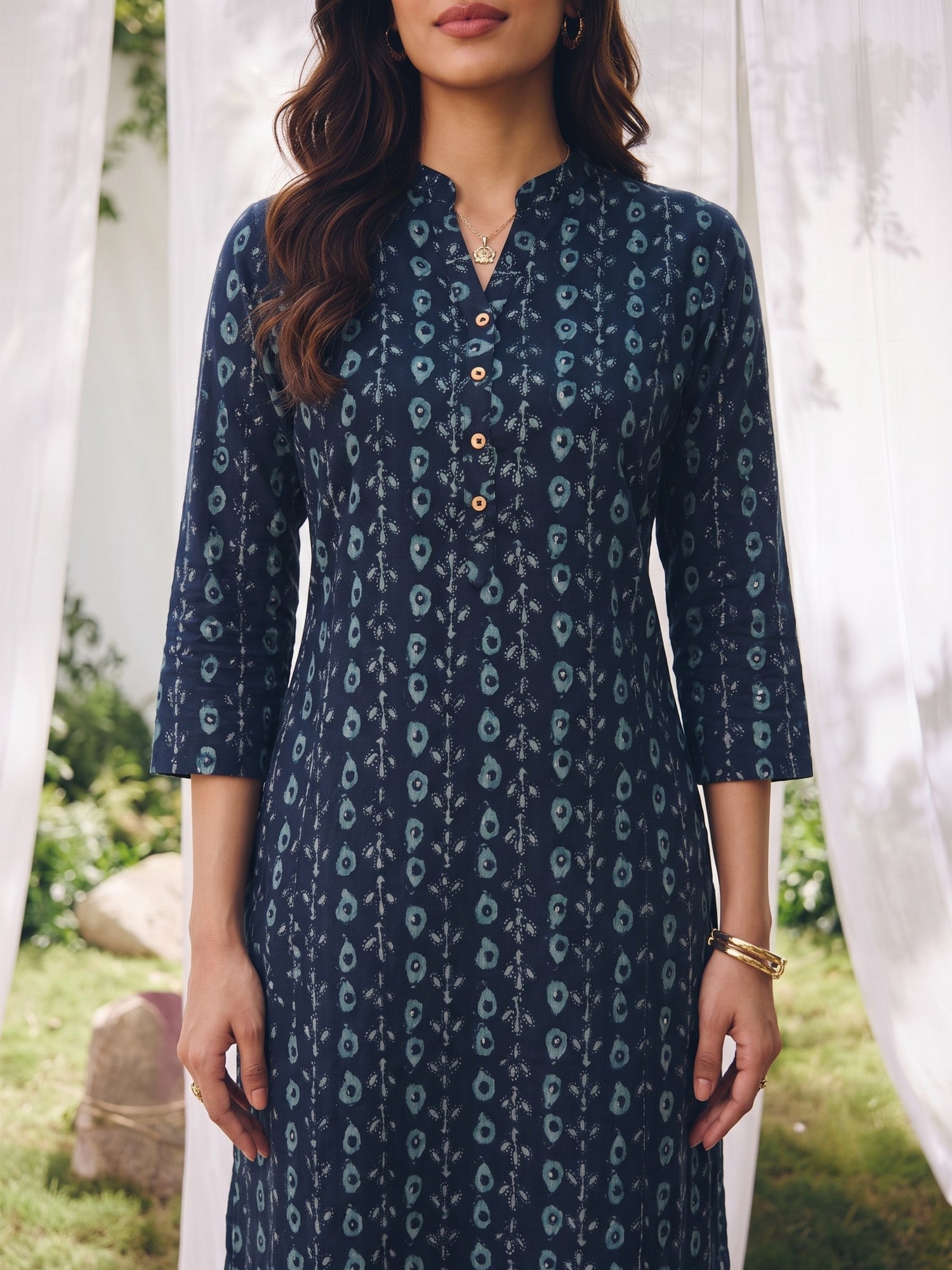 Buy Rayon Printed Straight Calf Length Kurta-Blue