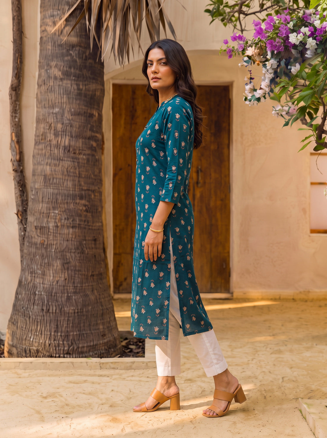 Buy Cotton Printed Straight Calf Length Kurta-Teal