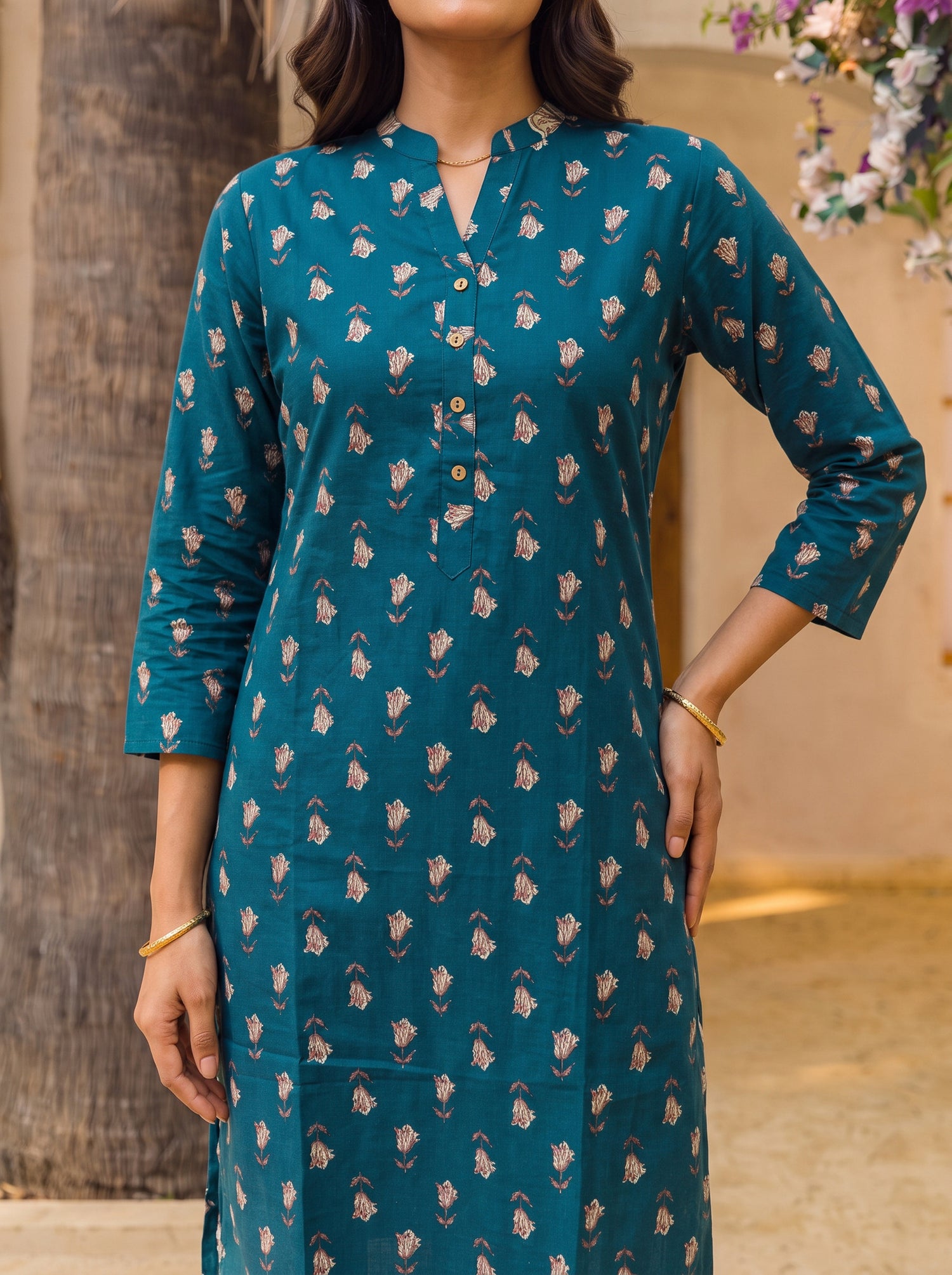Buy Cotton Printed Straight Calf Length Kurta-Teal