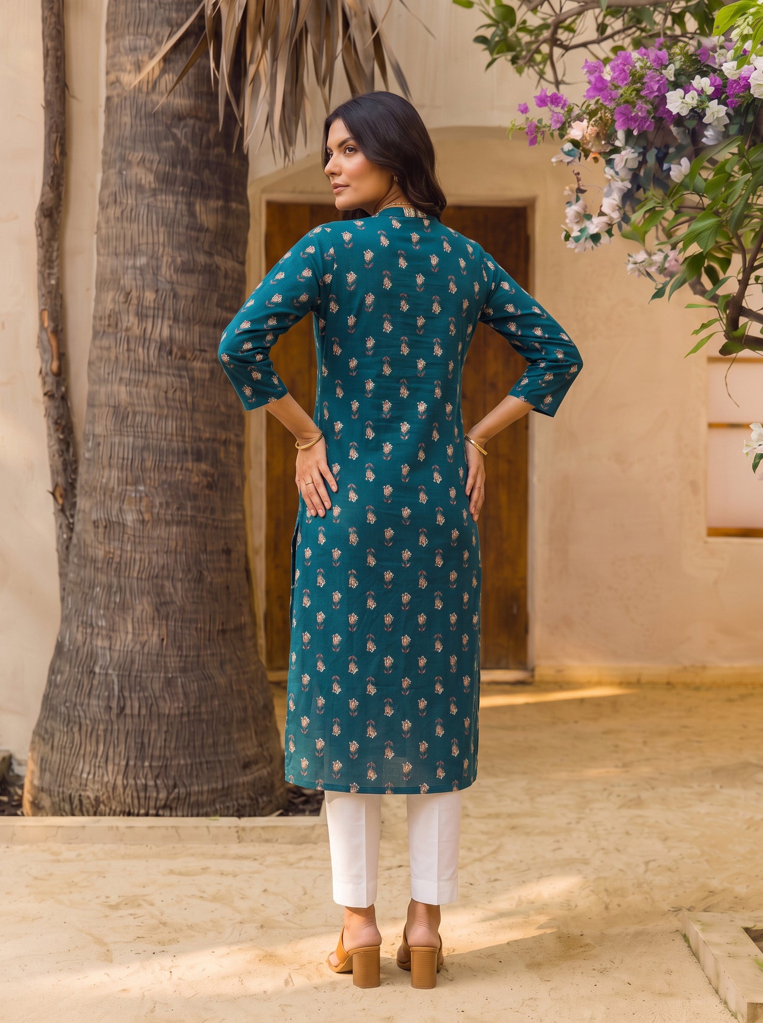 Buy Cotton Printed Straight Calf Length Kurta-Teal