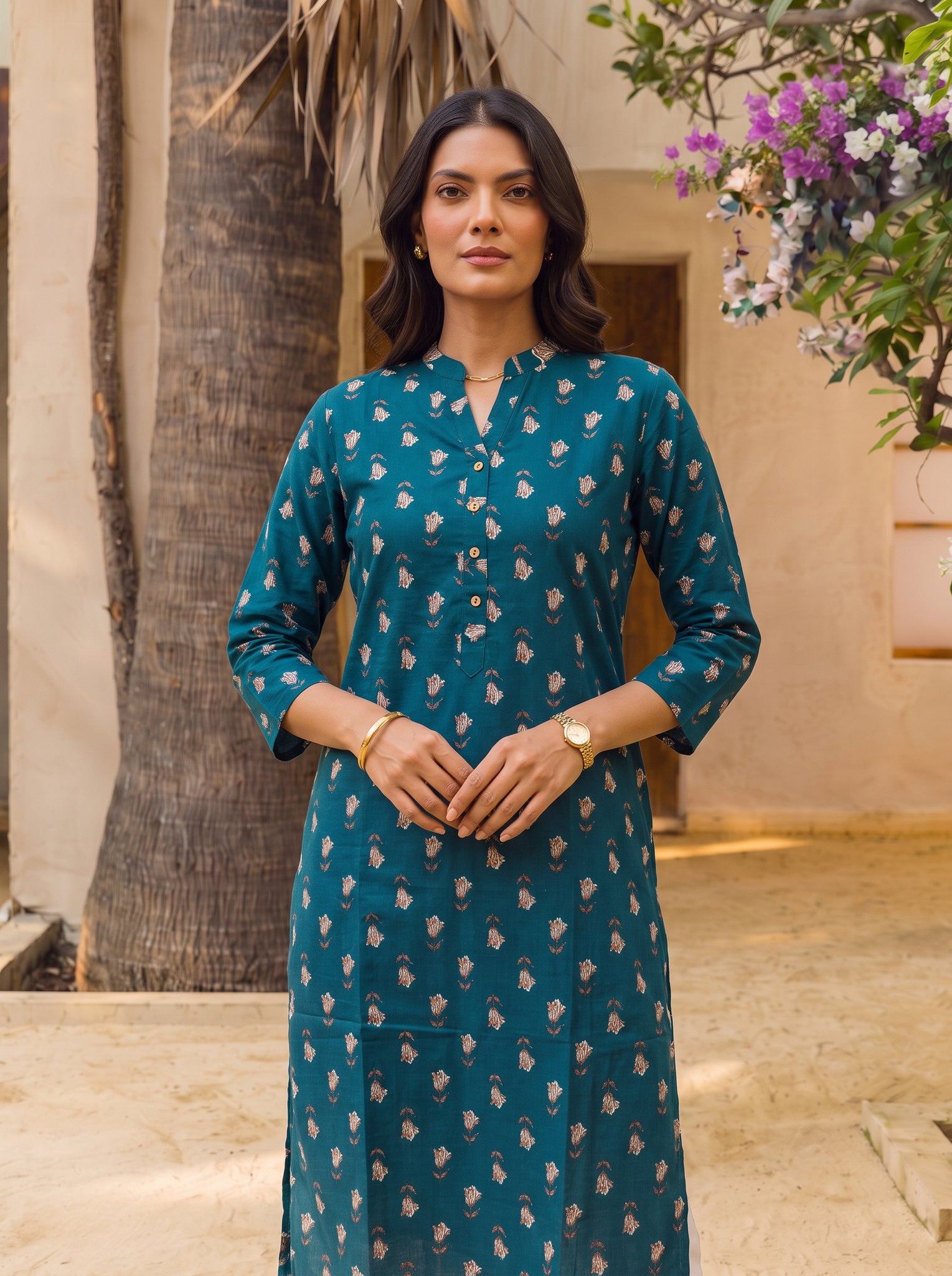 Cotton Printed Straight Calf Length Kurta
