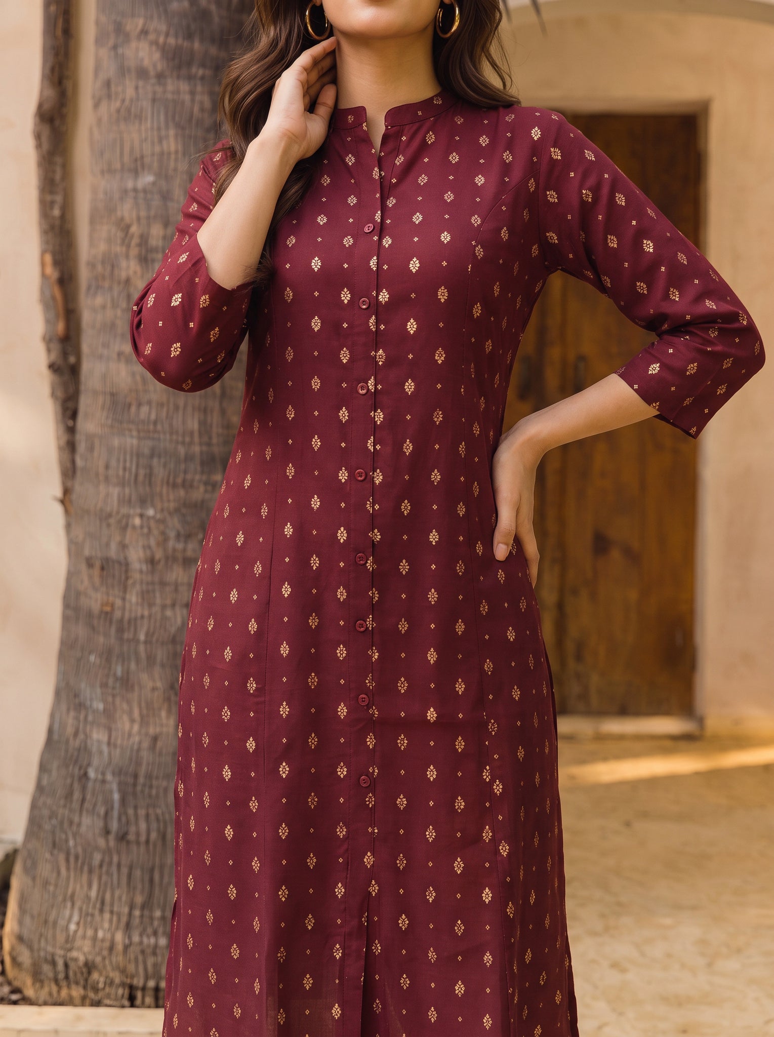 Rayon Printed Straight Calf Length Kurta