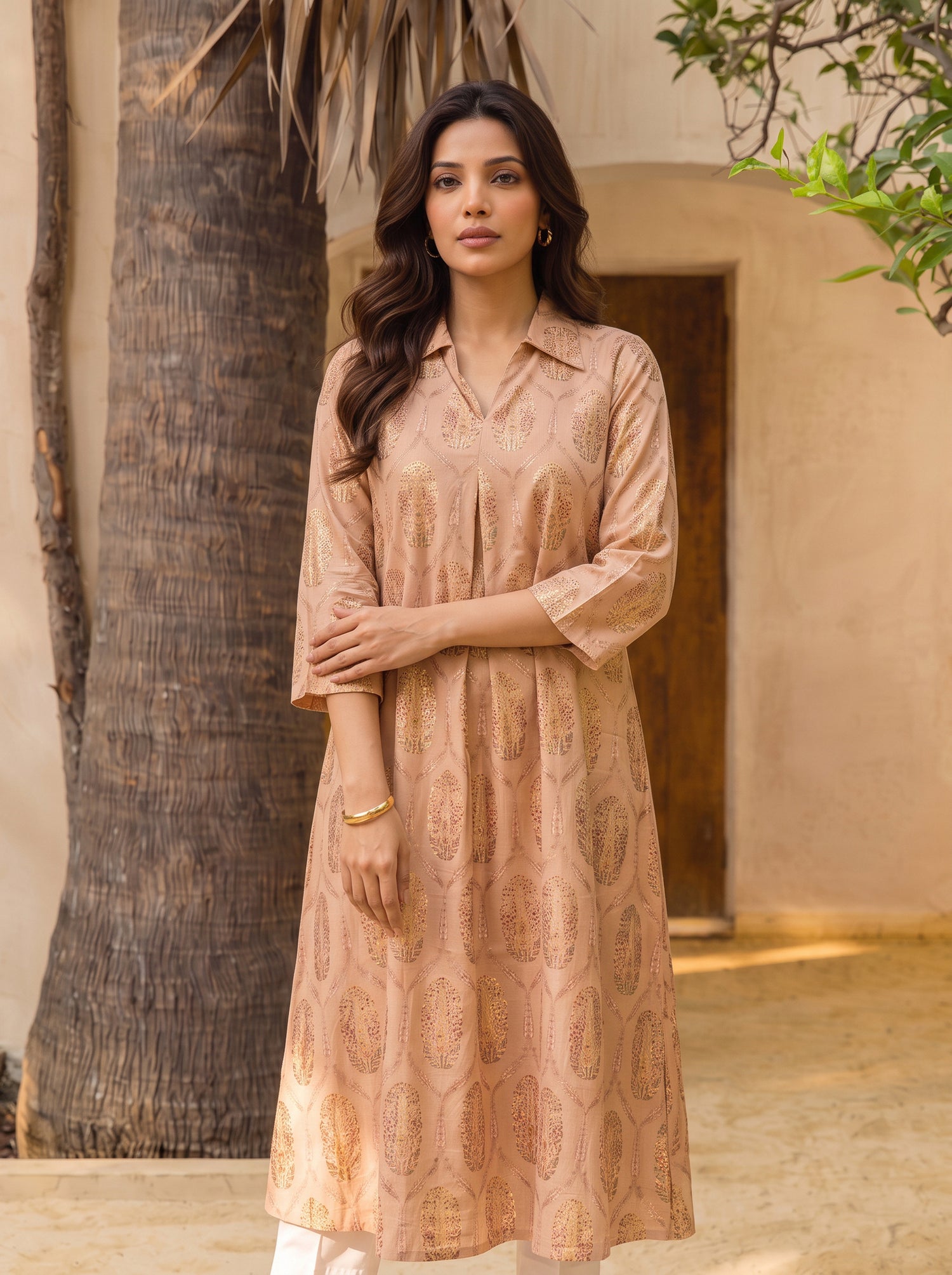 Buy Rayon Printed Straight Calf Length Kurta-Beige
