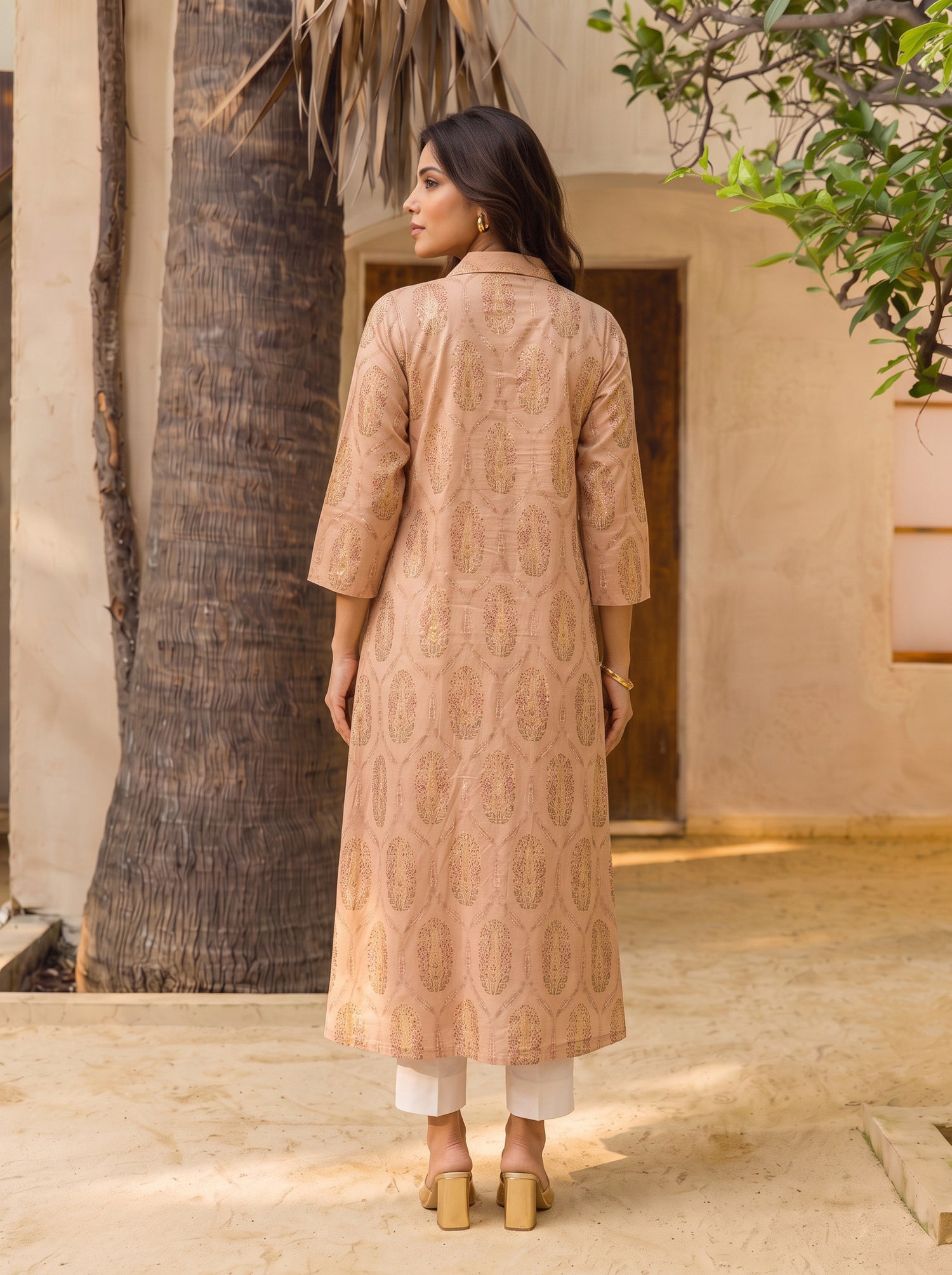 Buy Rayon Printed Straight Calf Length Kurta-Beige