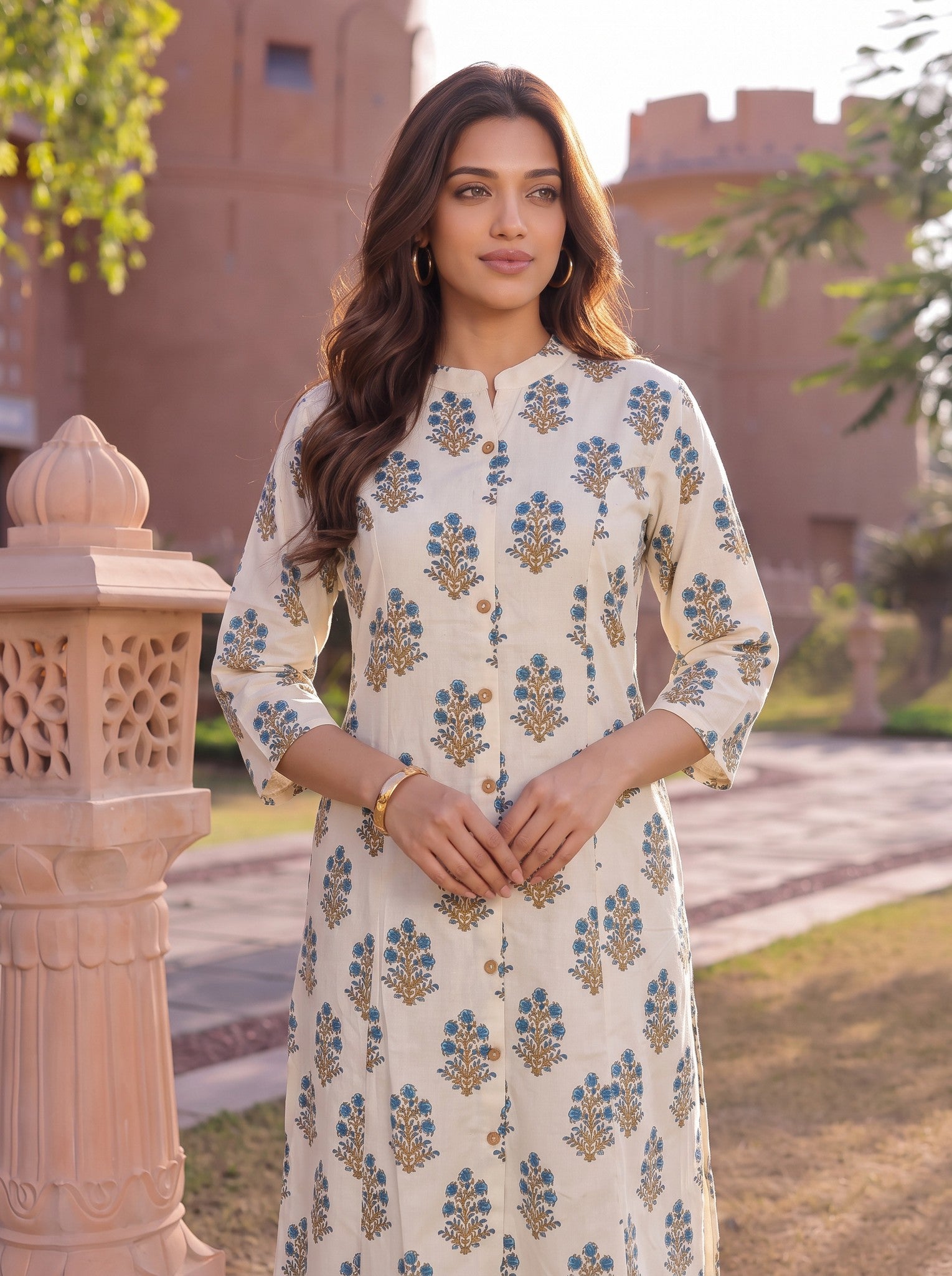 Cotton Printed A-Line Calf Length Kurta