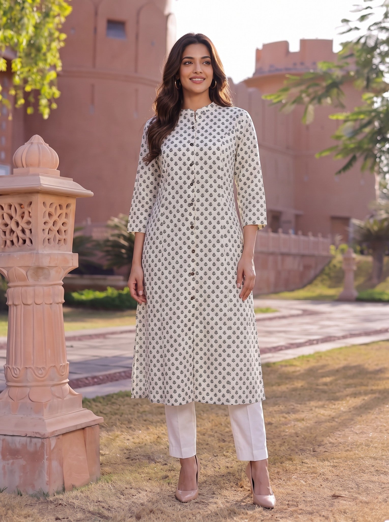 Cotton Printed A-Line Calf Length Kurta
