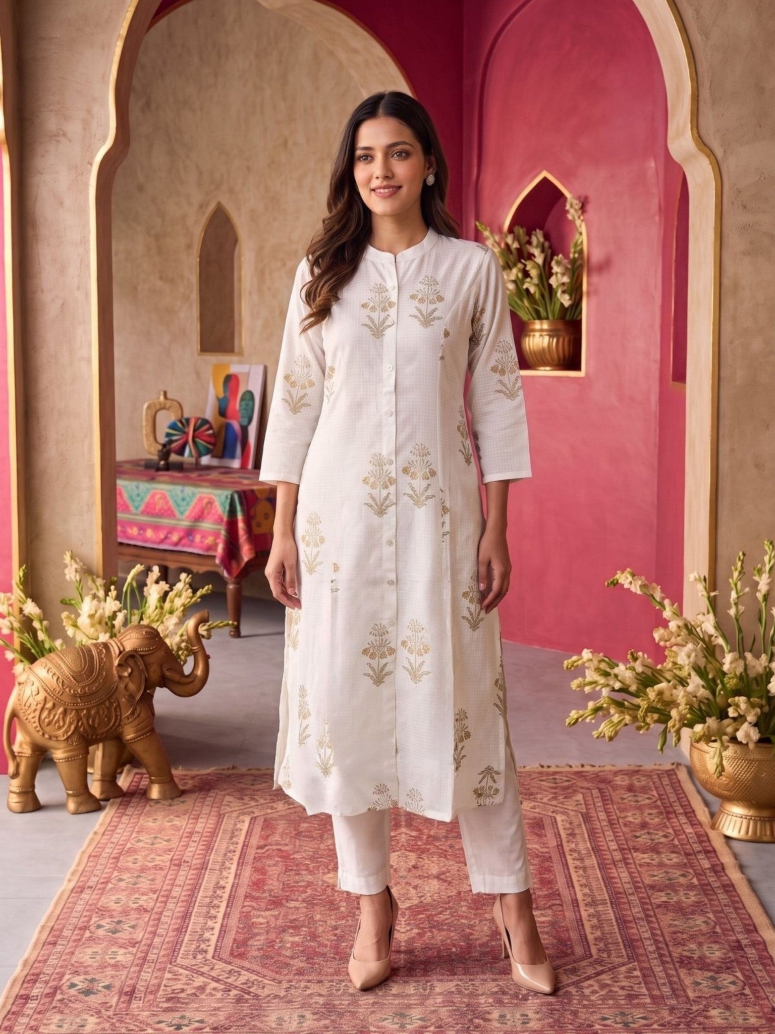 Rayon Printed A-Line Calf Length Kurta