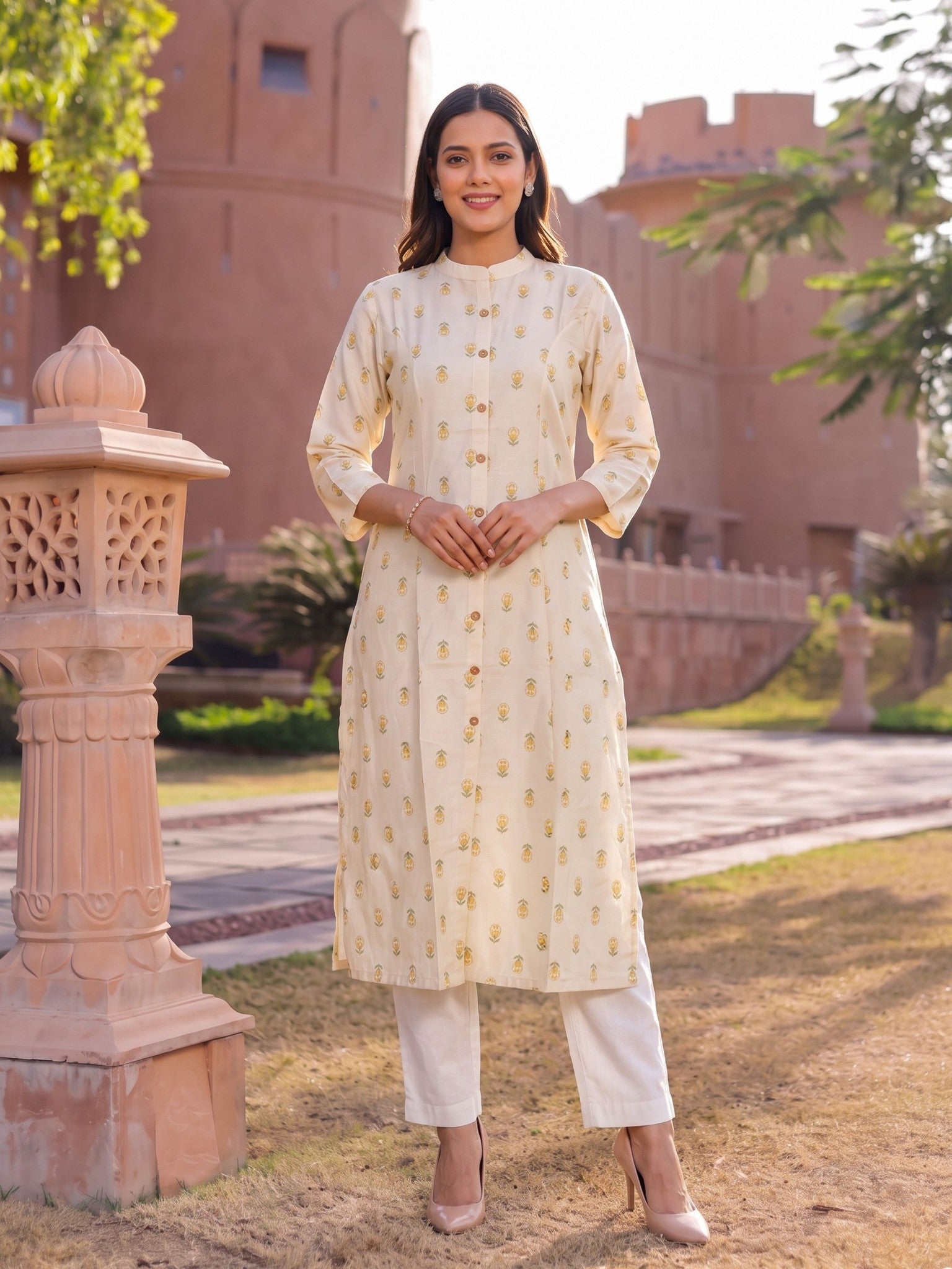 Viscose Printed A-Line Calf Length Kurta