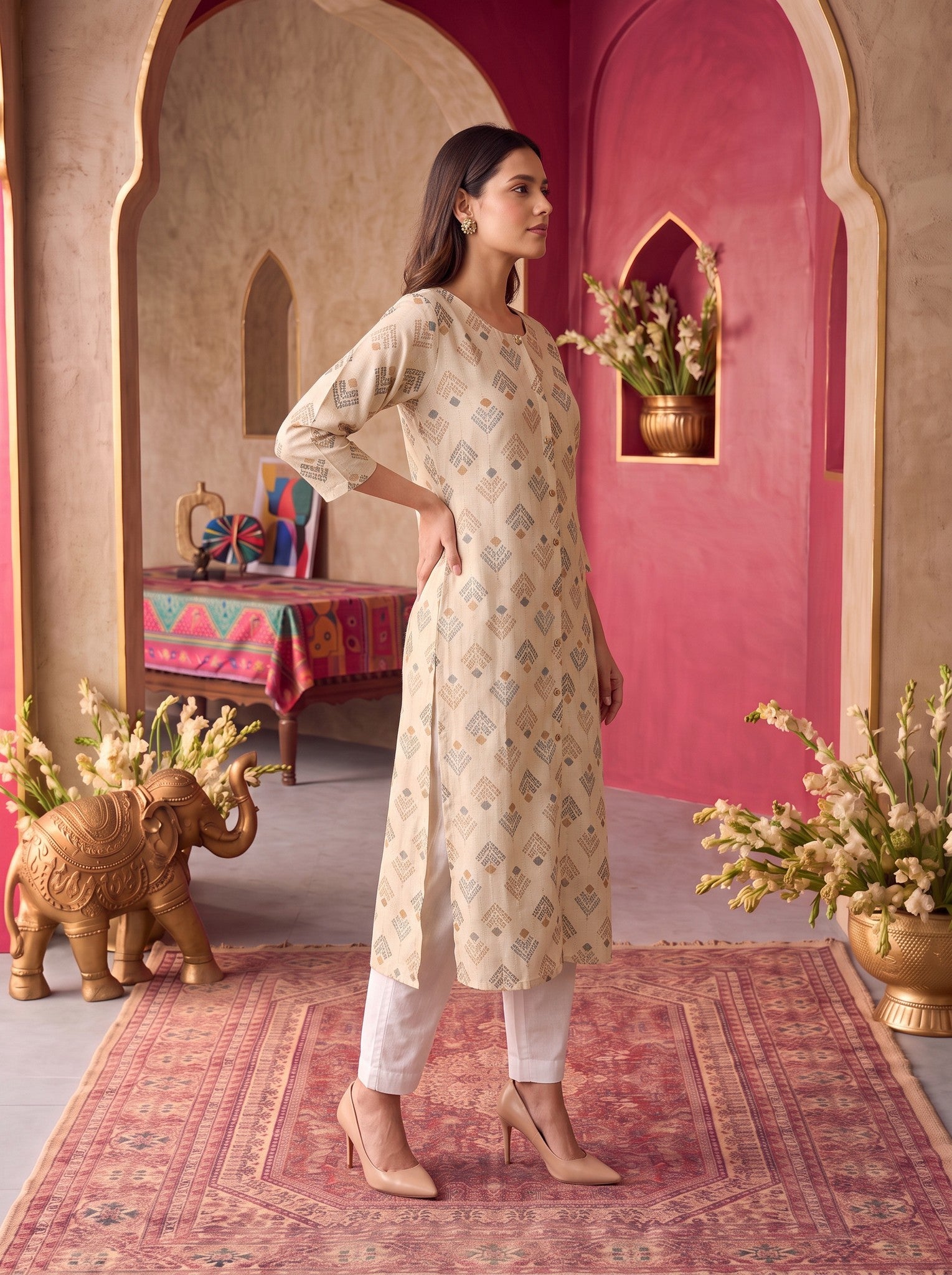 Viscose Printed A-Line Calf Length Kurta