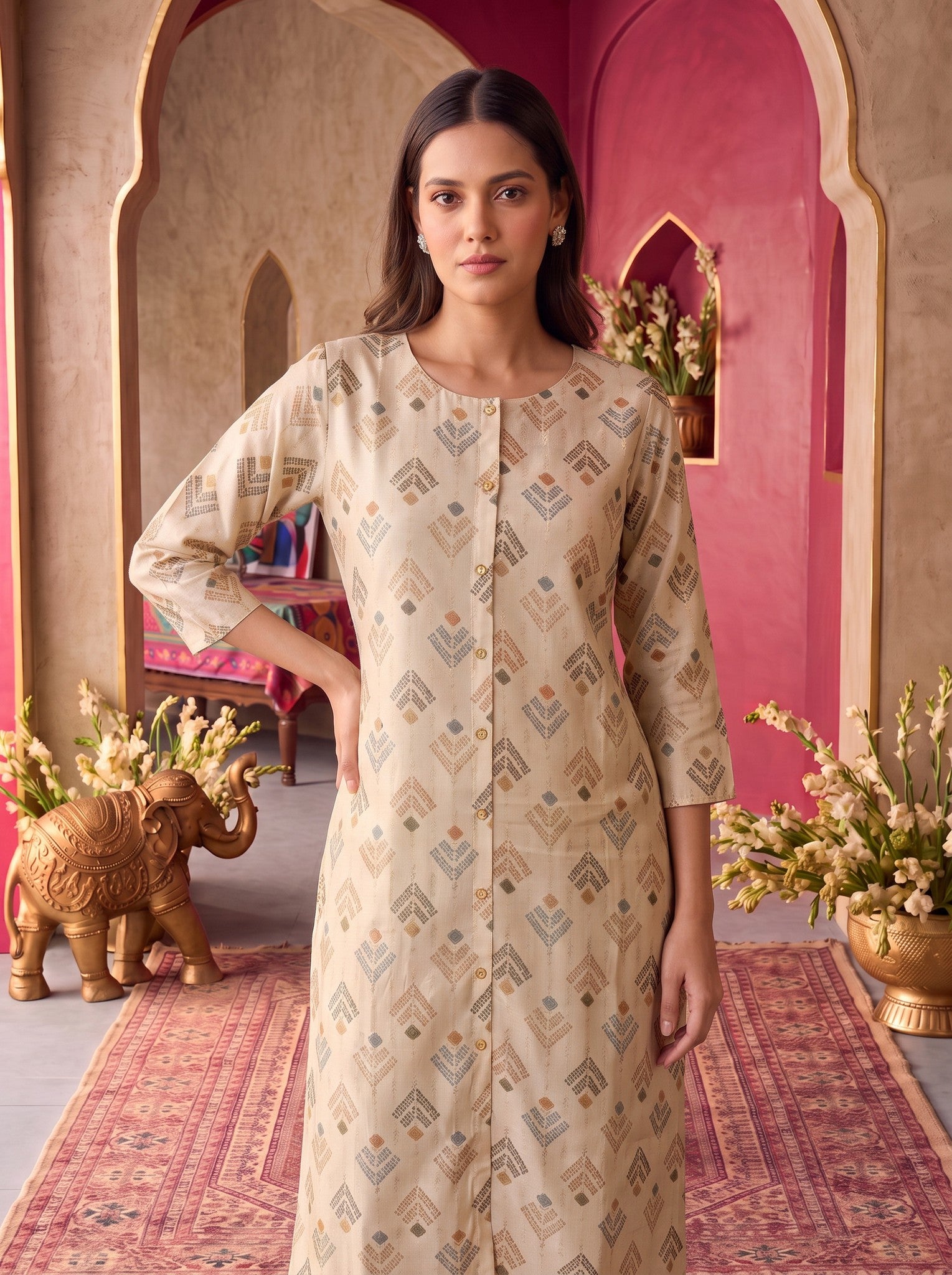 Viscose Printed A-Line Calf Length Kurta
