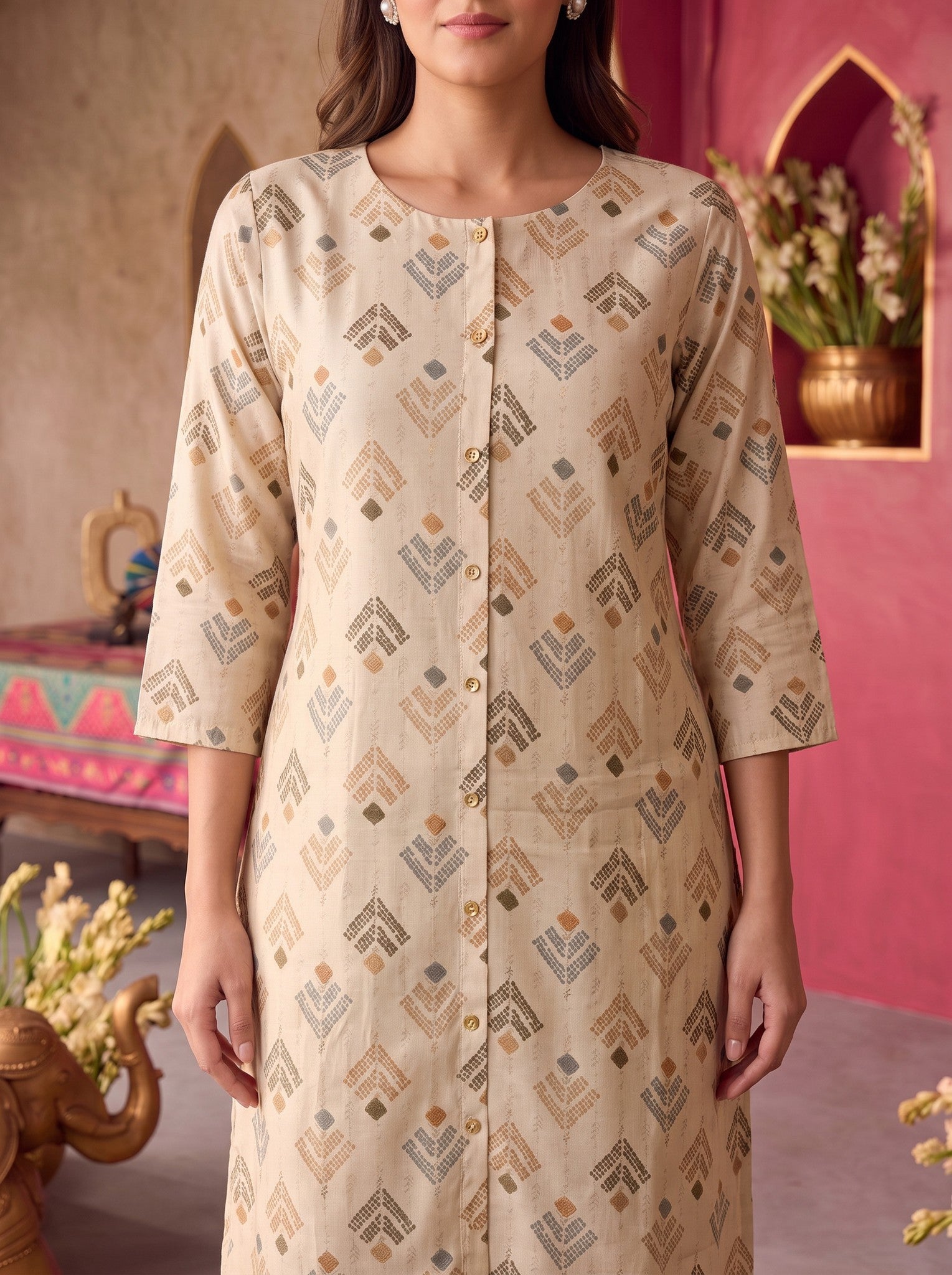 Viscose Printed A-Line Calf Length Kurta