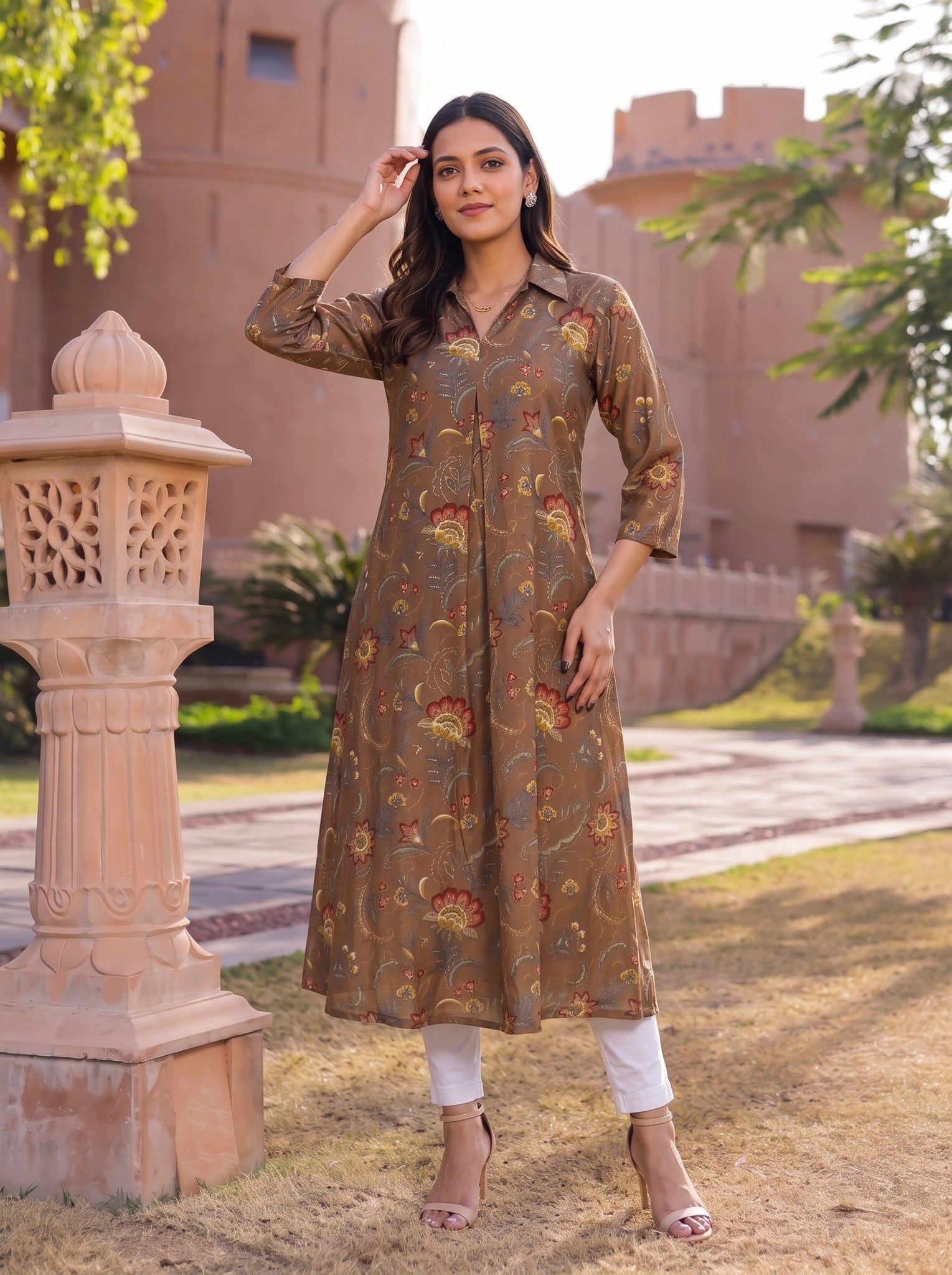 Viscose Printed A-Line Calf Length Kurta