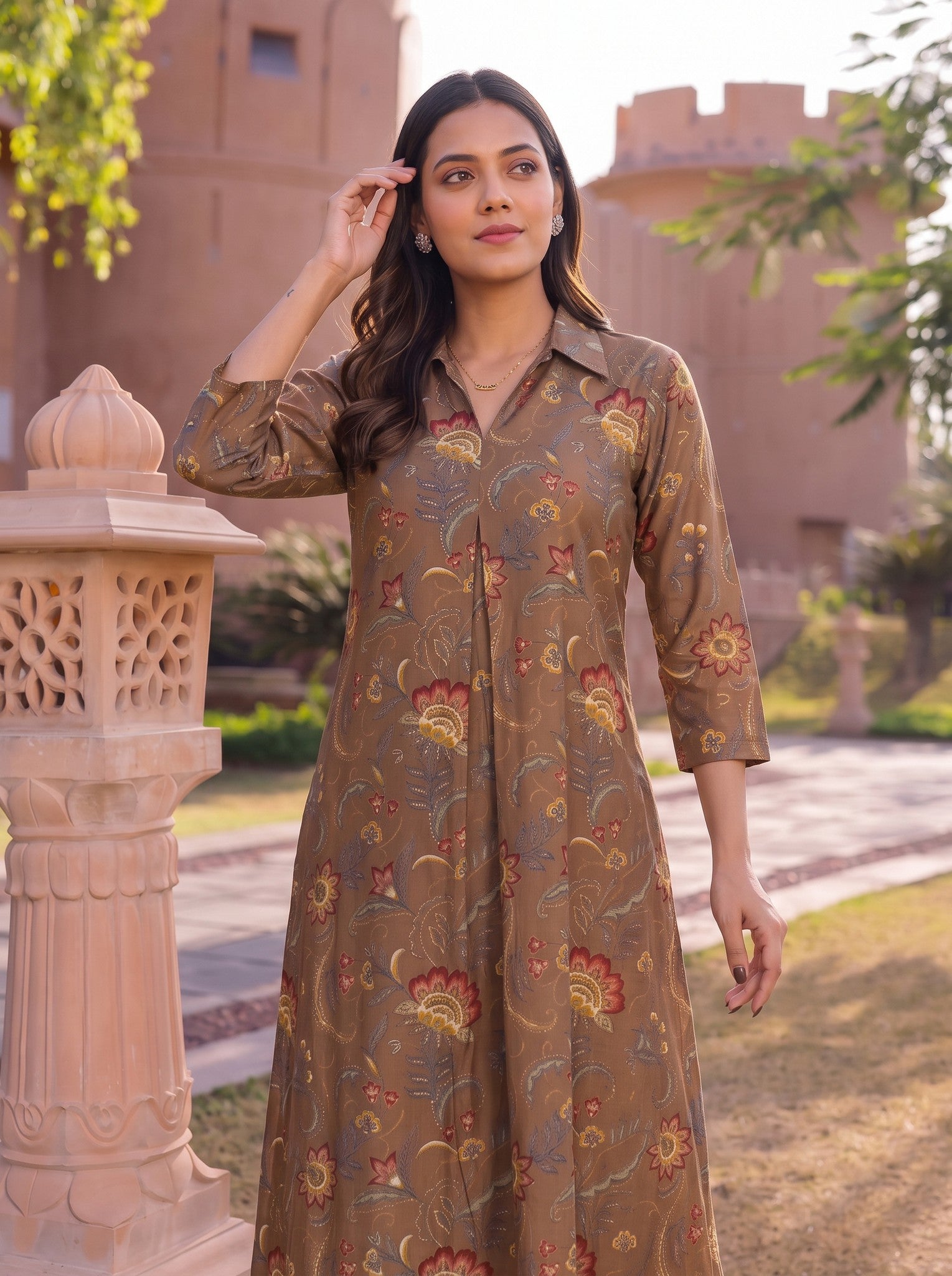 Viscose Printed A-Line Calf Length Kurta