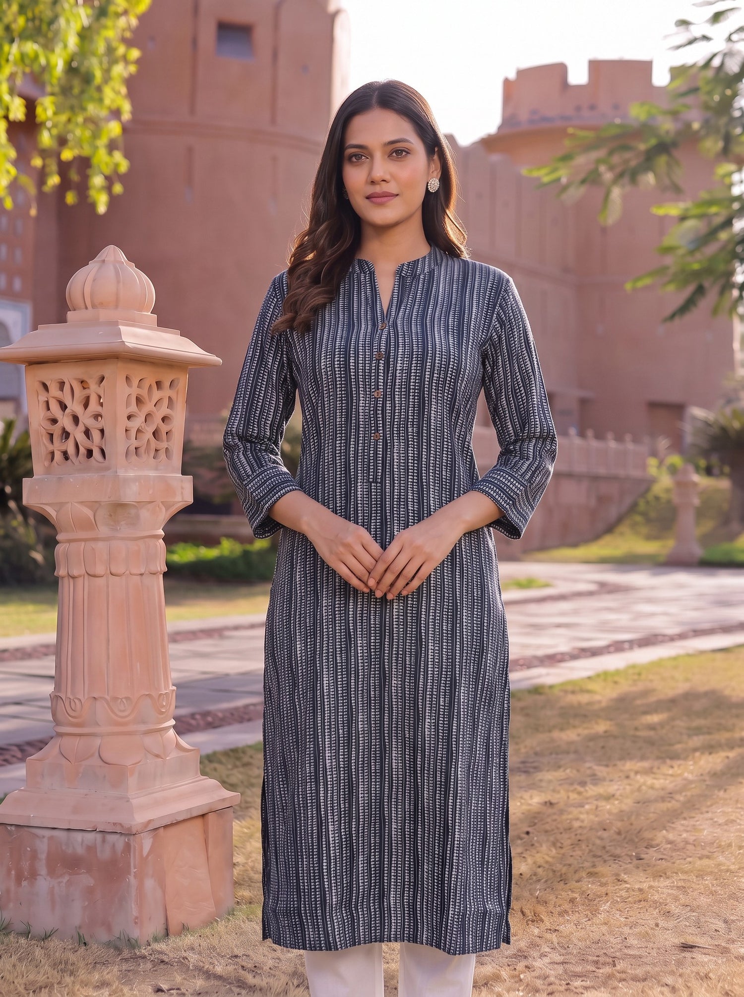 Buy Viscose Printed Straight Calf Length Kurta-Blue