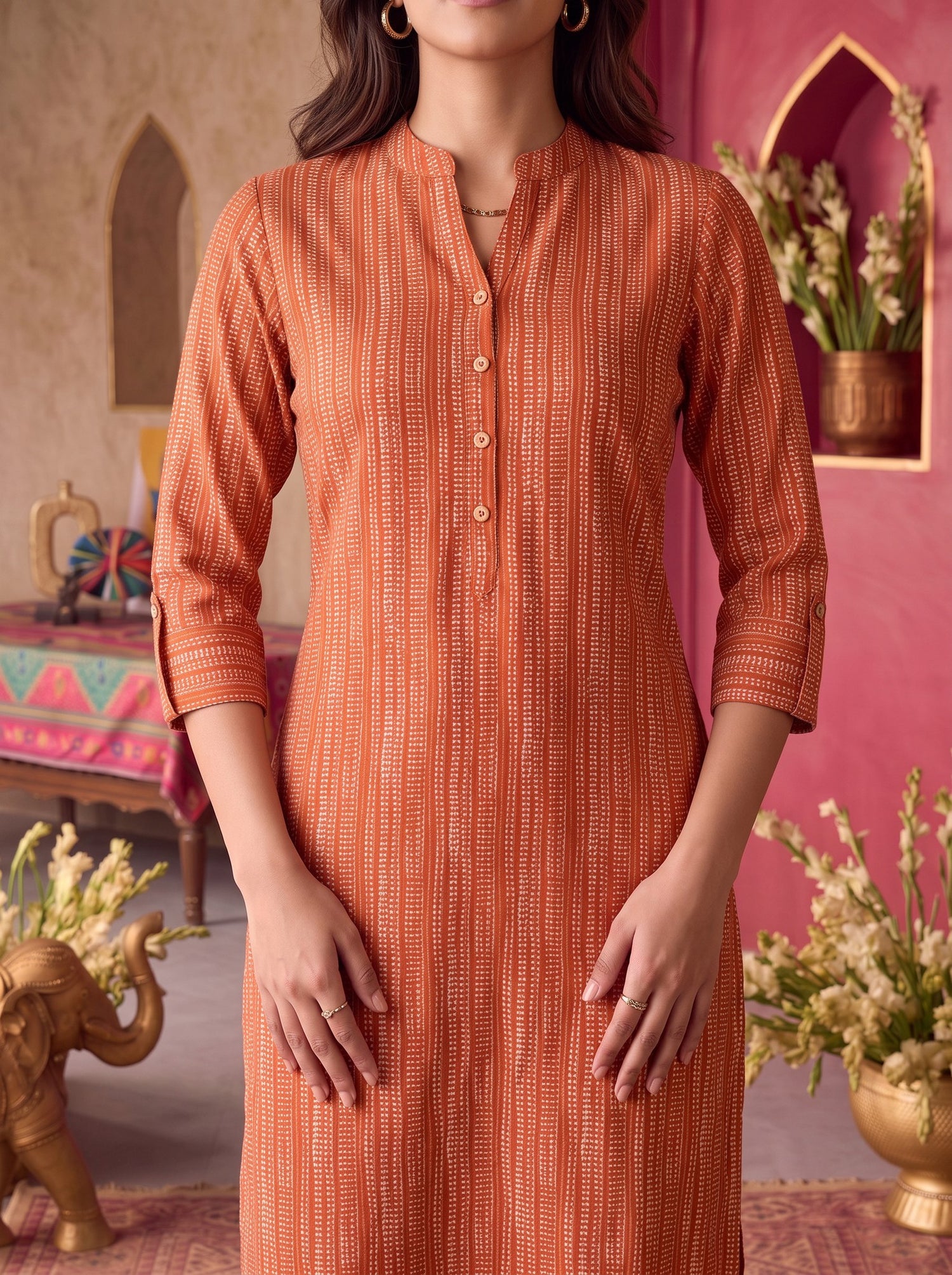 Buy Viscose Printed Straight Calf Length Kurta-Maroon