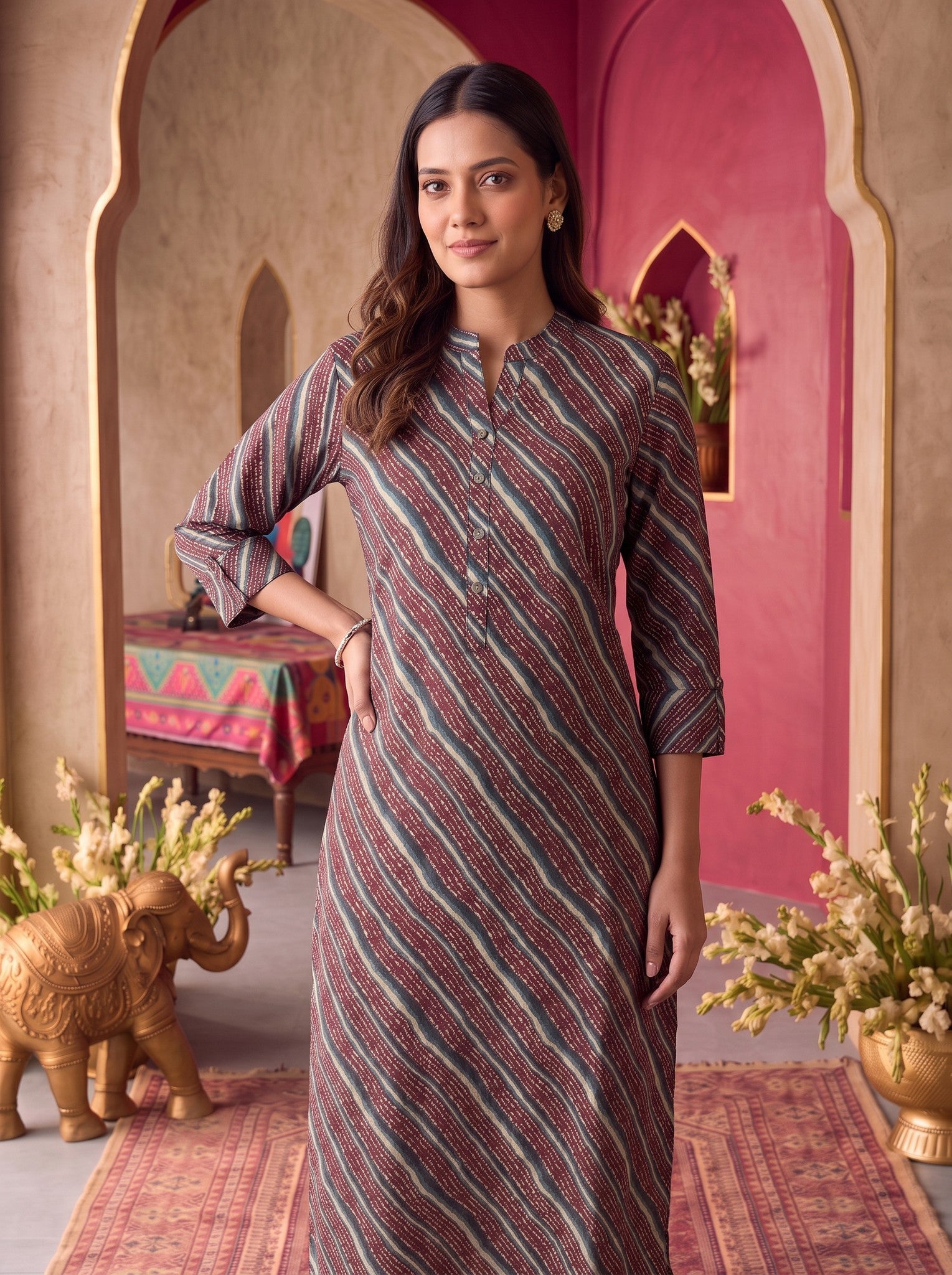 Viscose Printed Straight Calf Length Kurta