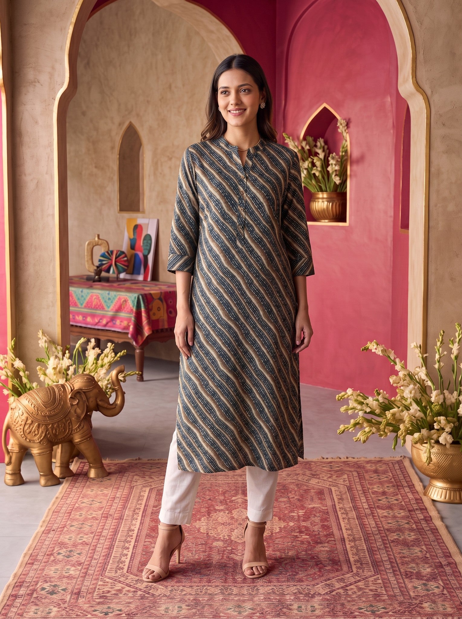 Viscose Printed Straight Calf Length Kurta