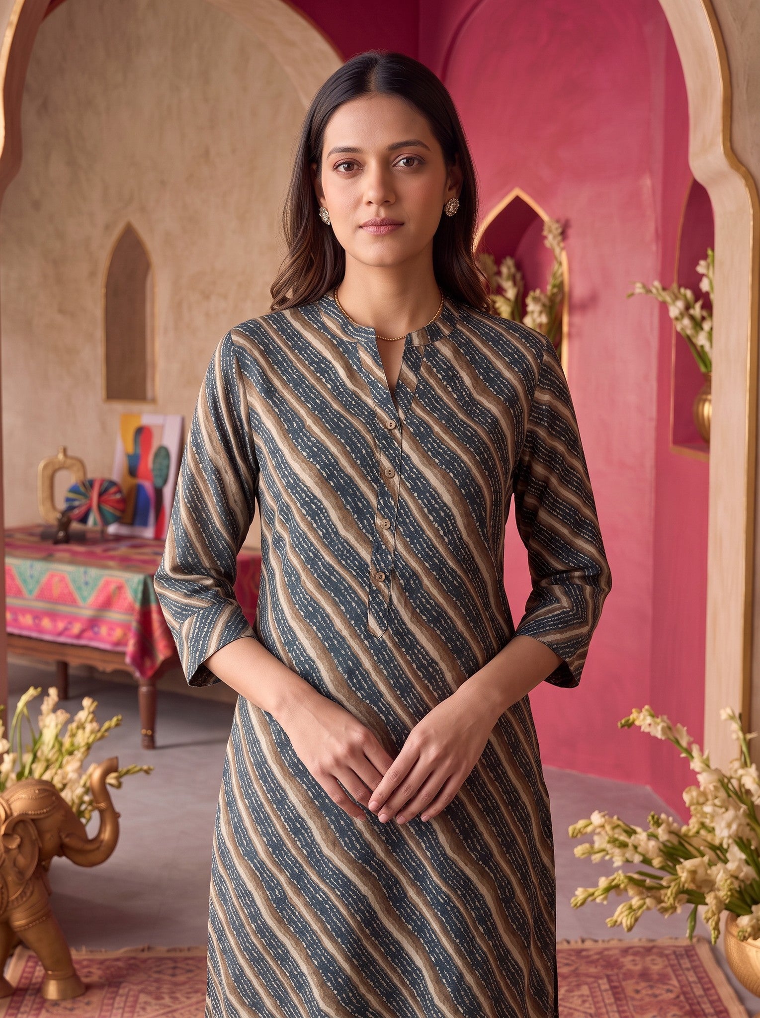Viscose Printed Straight Calf Length Kurta