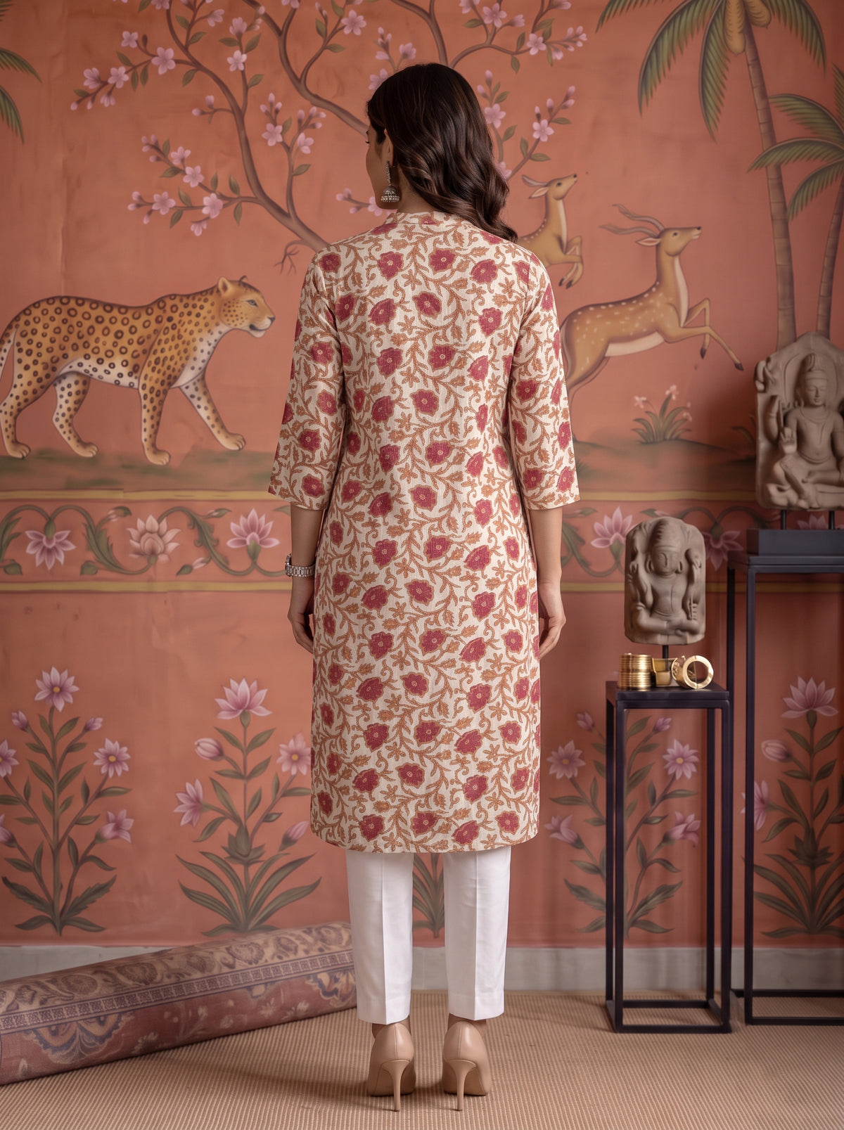 Buy Viscose Printed Straight Knee Length Kurta-Beige