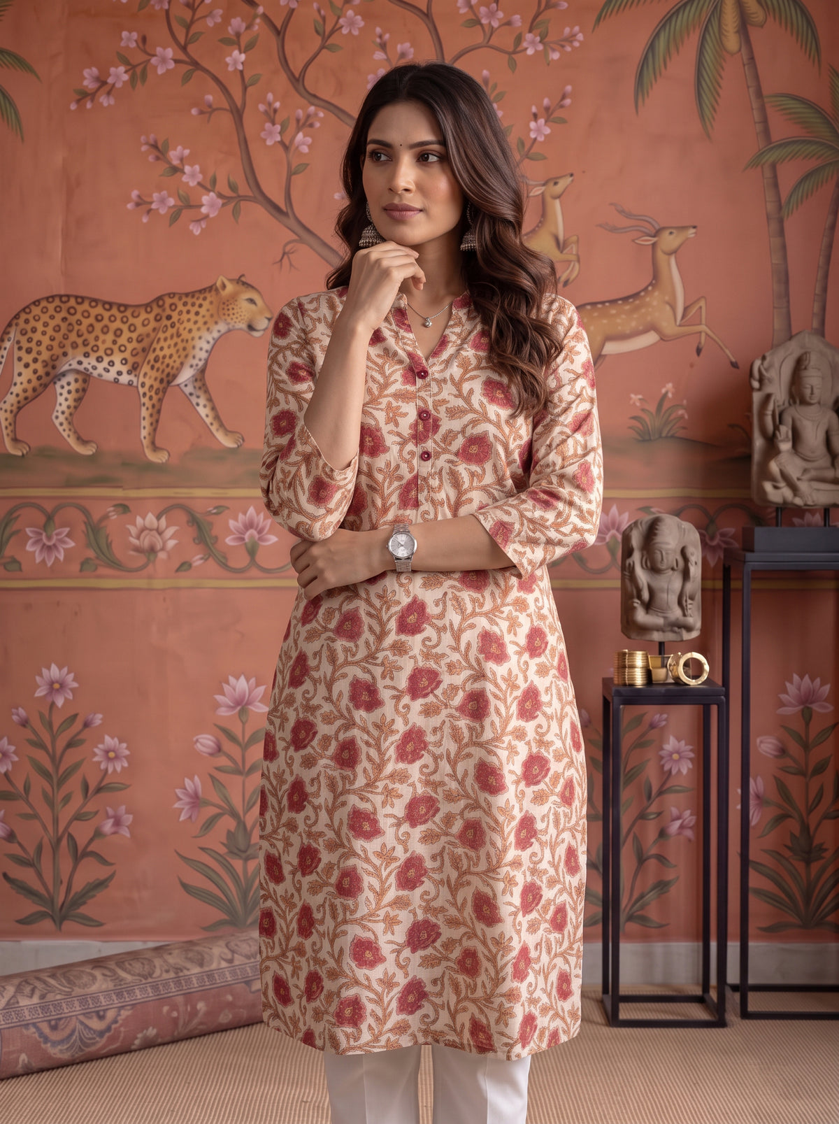 Viscose Printed Straight Knee Length Kurta