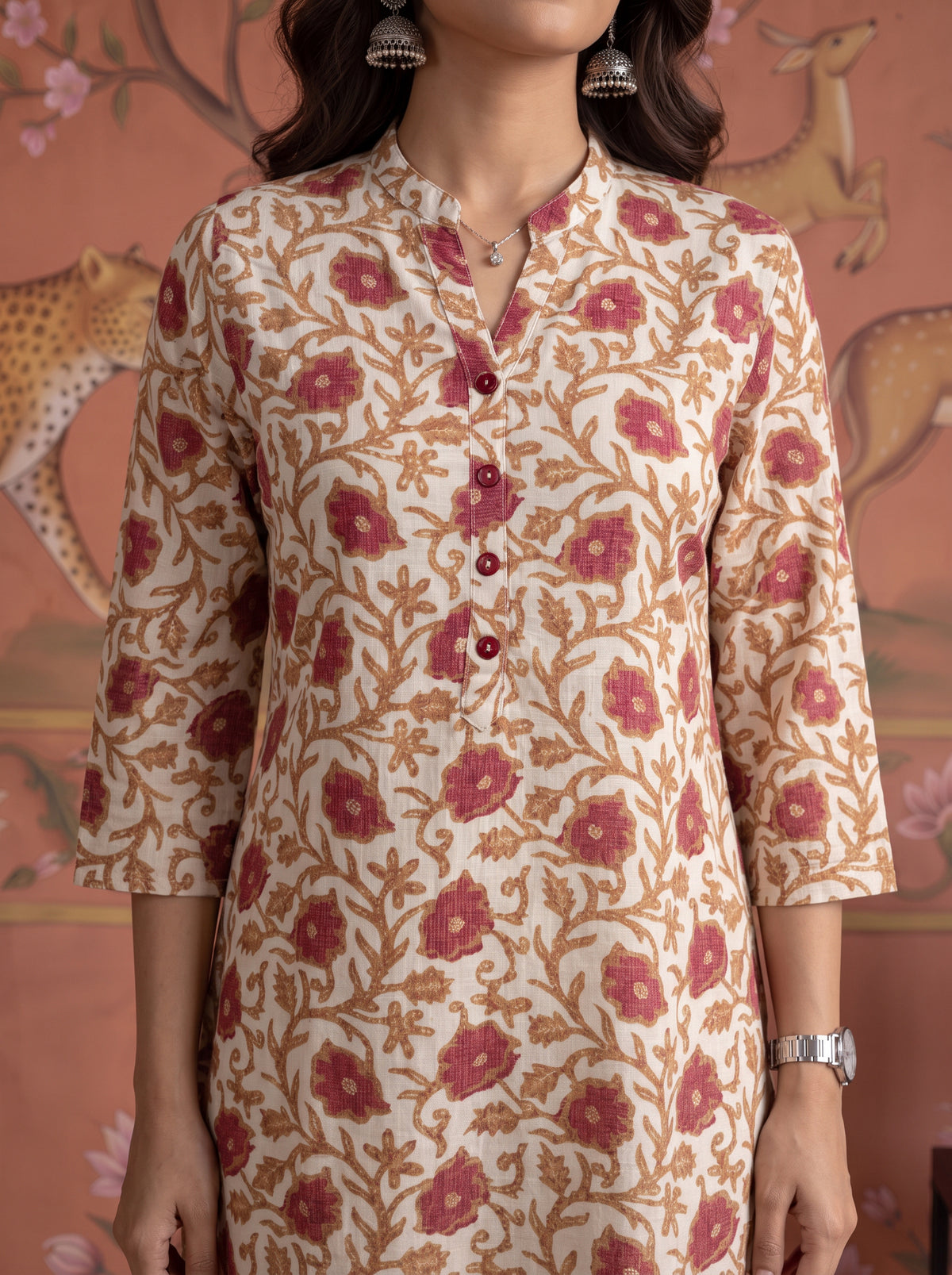 Buy Viscose Printed Straight Knee Length Kurta-Beige