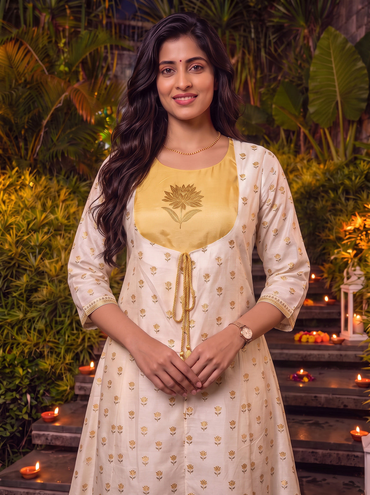 Chanderi Printed Flared Calf Length Kurta