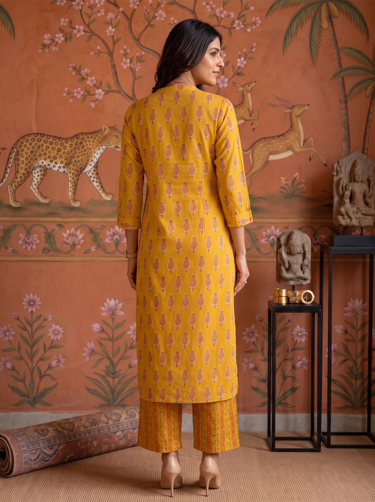 Viscose Printed A-Line Calf Length Kurta With Pant