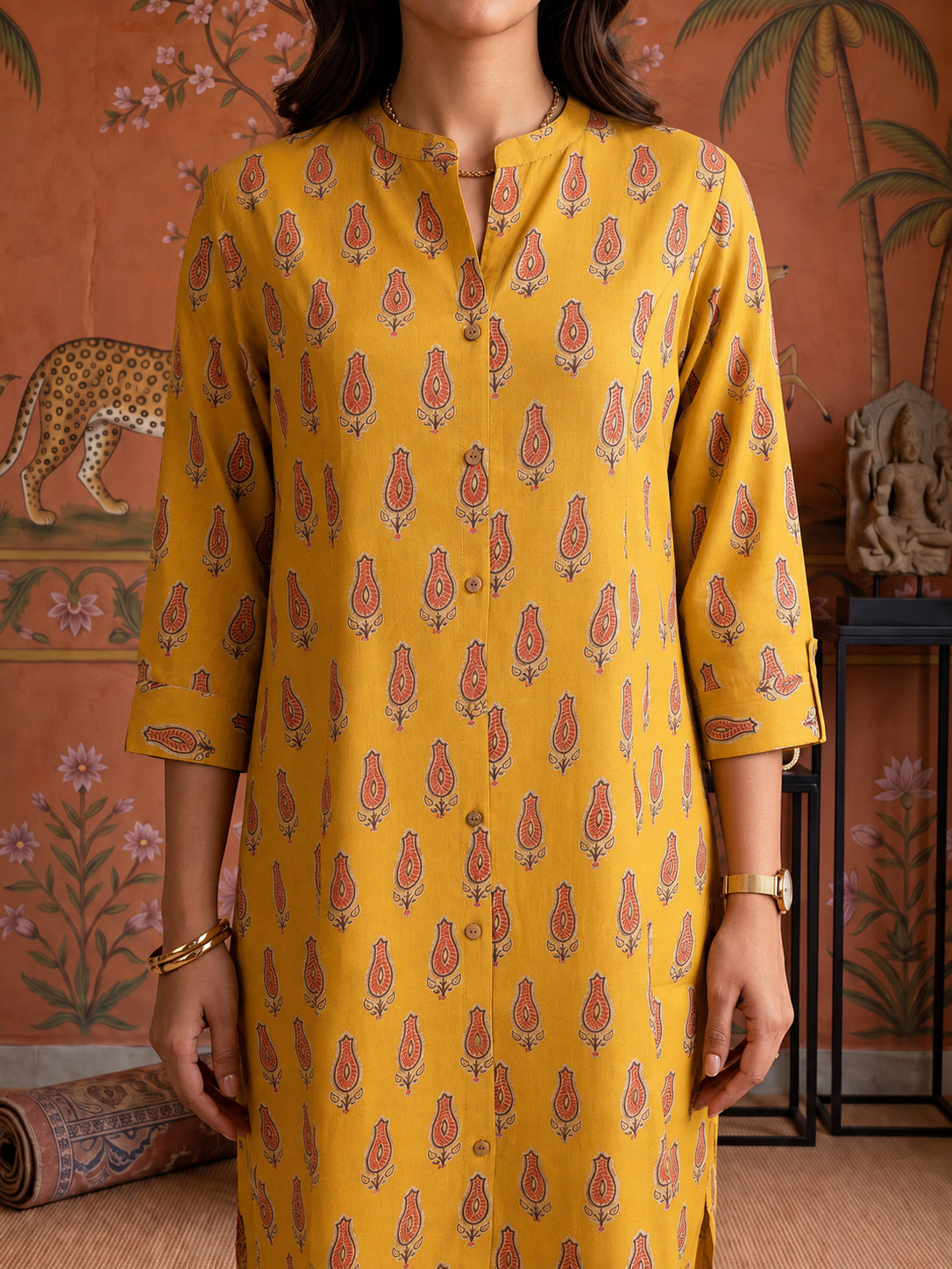 Viscose Printed A-Line Calf Length Kurta With Pant