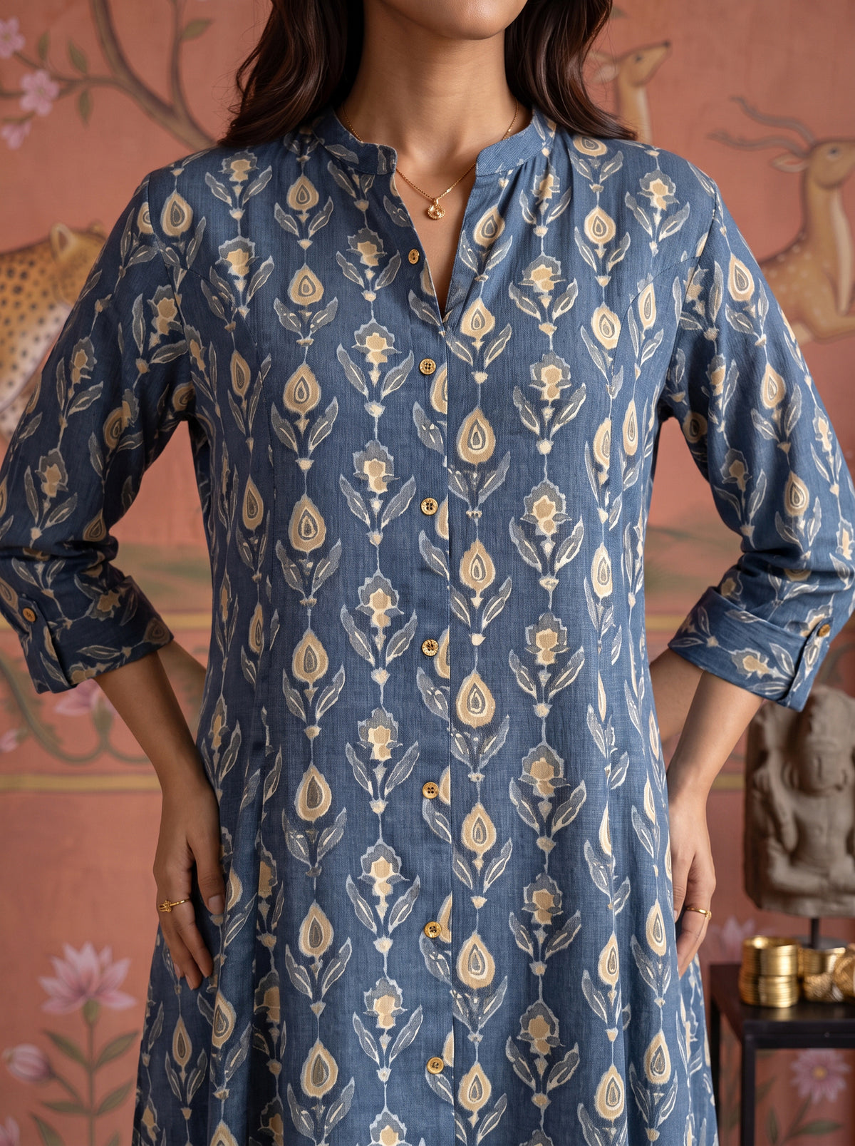 Cotton Printed A-Line Calf Length Kurta With Pant