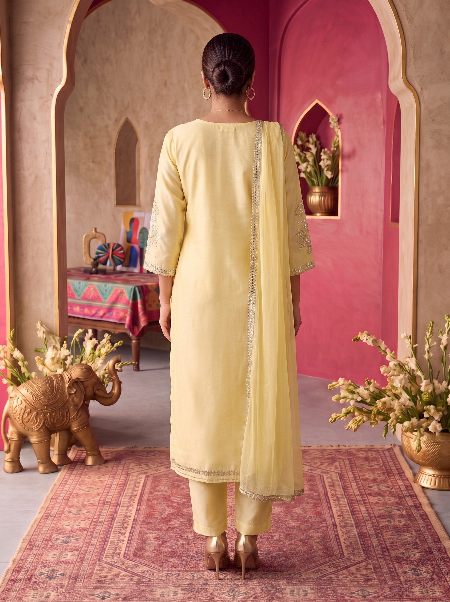 Viscose Embroidered Straight Calf Length Kurta With Pant and Dupatta