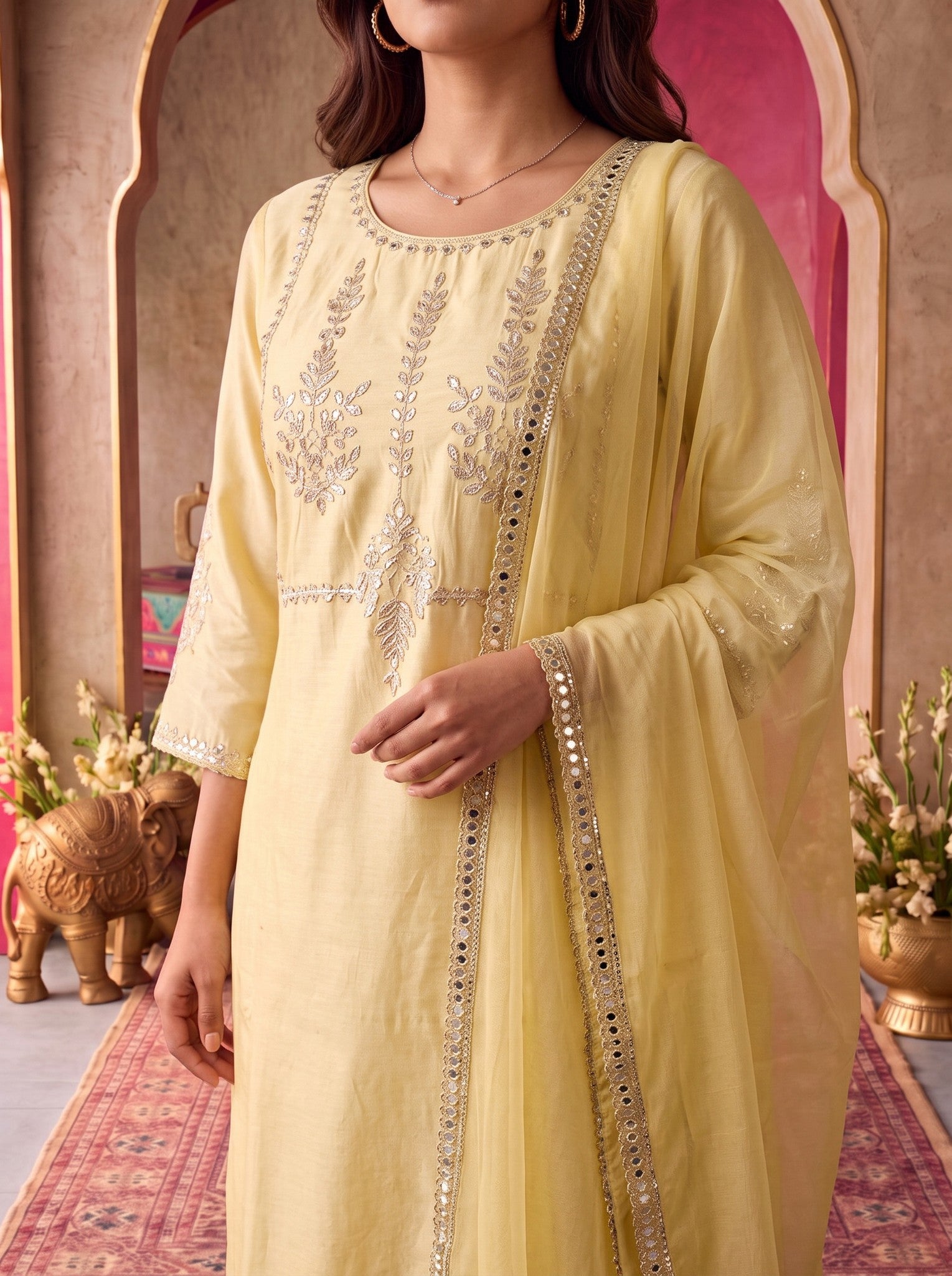 Viscose Embroidered Straight Calf Length Kurta With Pant and Dupatta