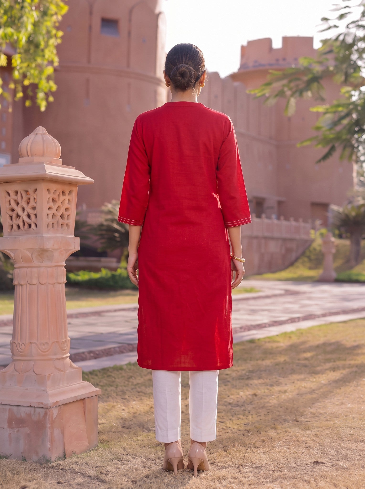 Cotton Embroidered Straight Calf Length Kurta