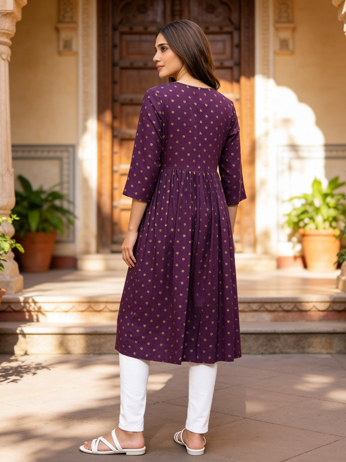 Rayon Pin Tuck Flared Calf Length Kurta