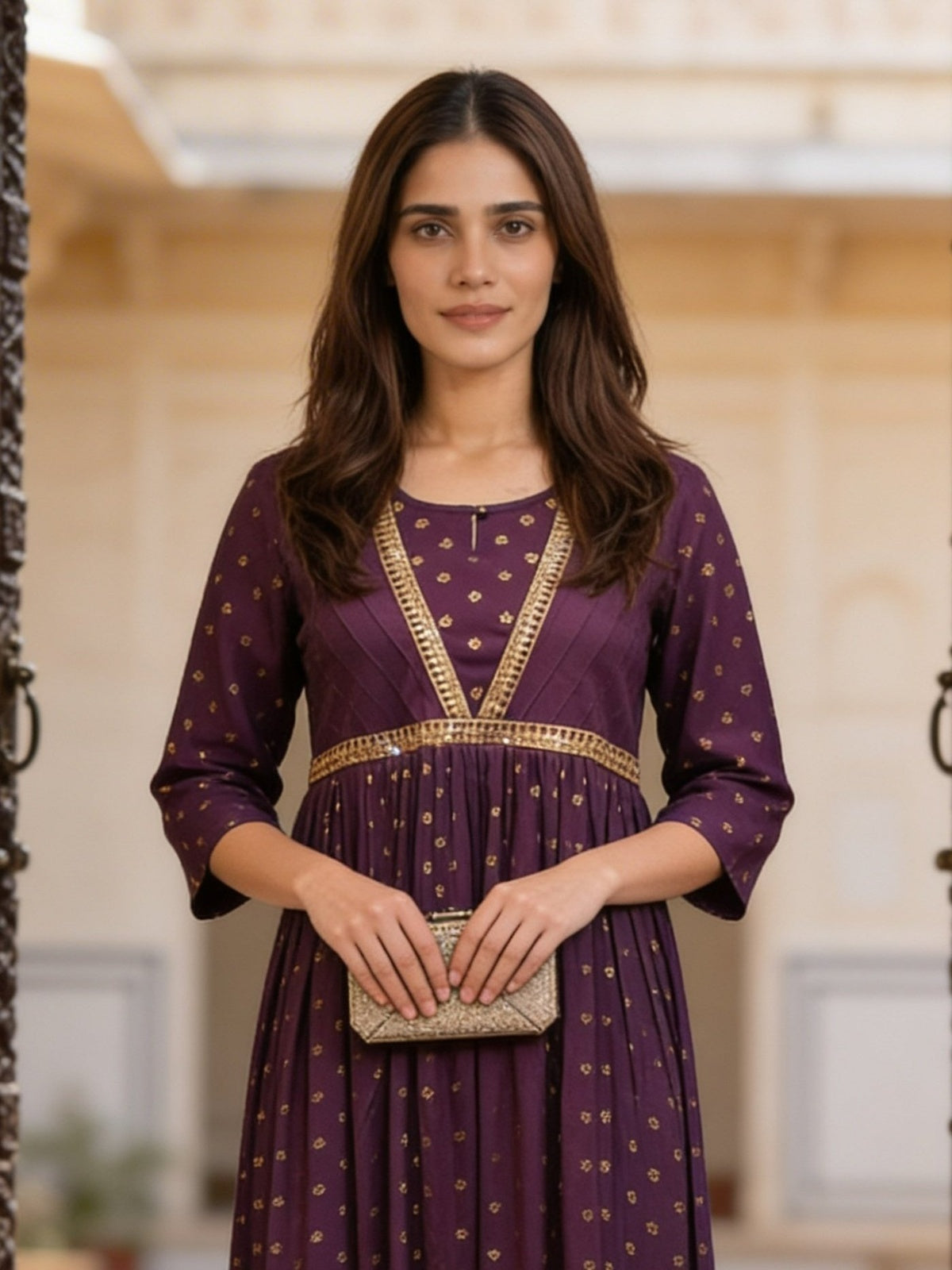 Rayon Pin Tuck Flared Calf Length Kurta