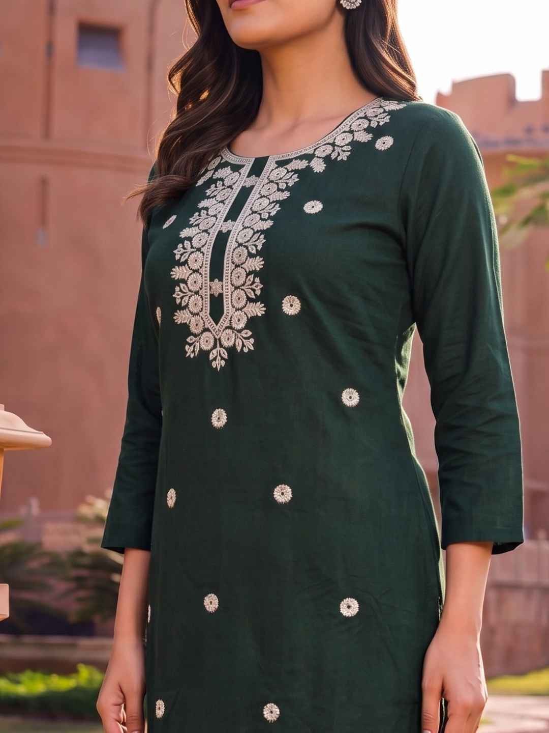 Rayon Embroidered Straight Calf Length Kurta