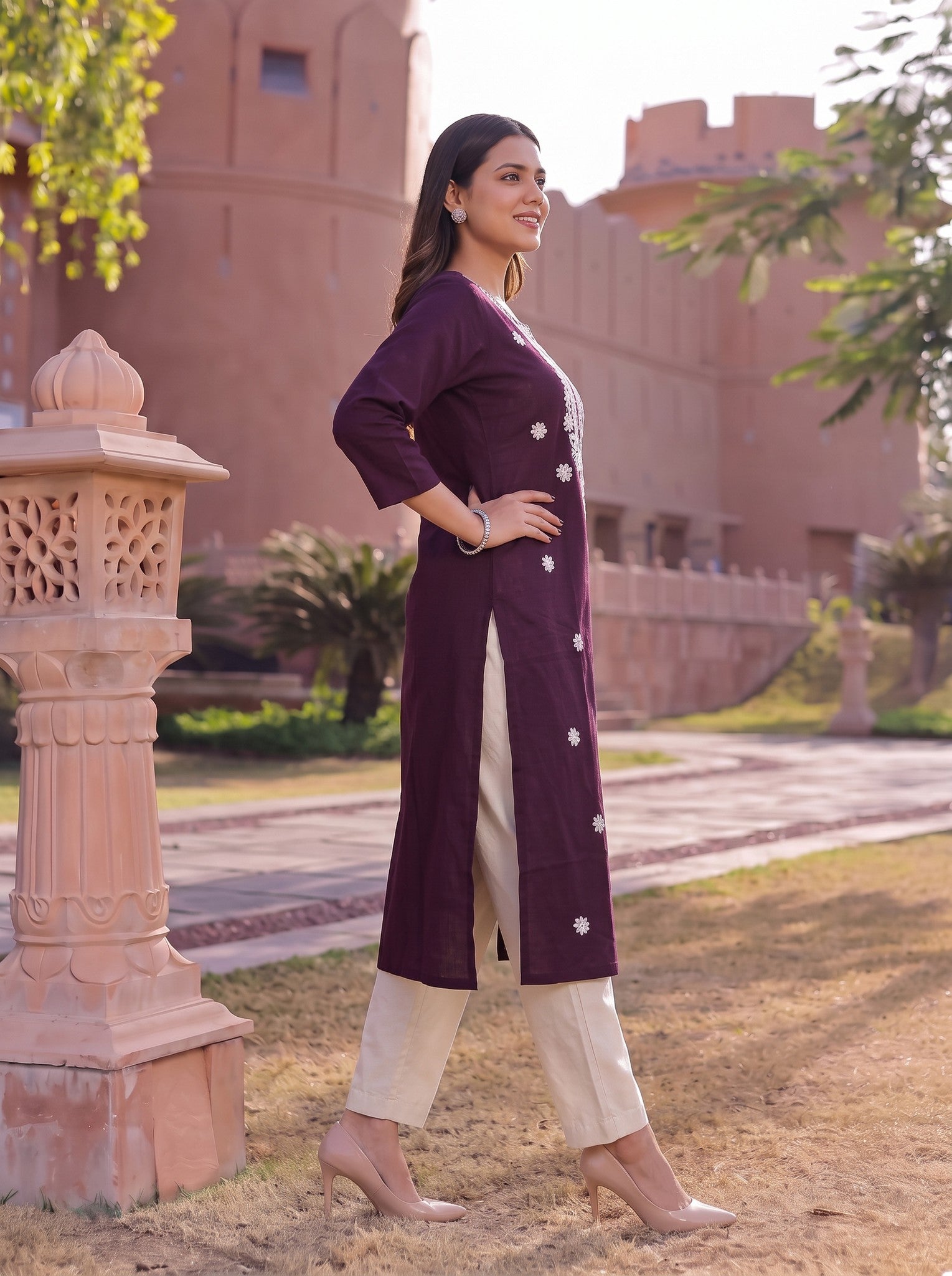 Rayon Embroidered Straight Calf Length Kurta