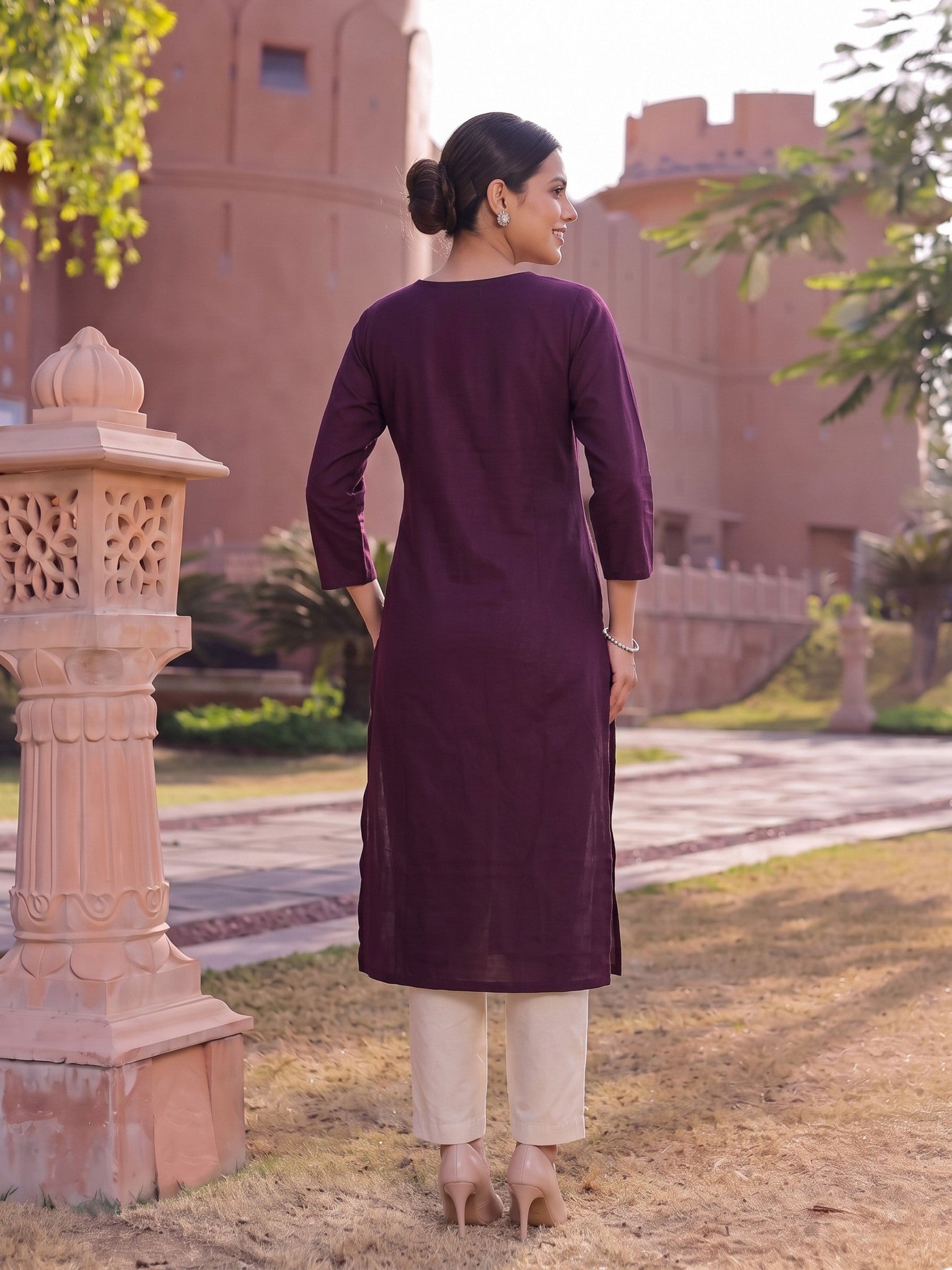 Rayon Embroidered Straight Calf Length Kurta