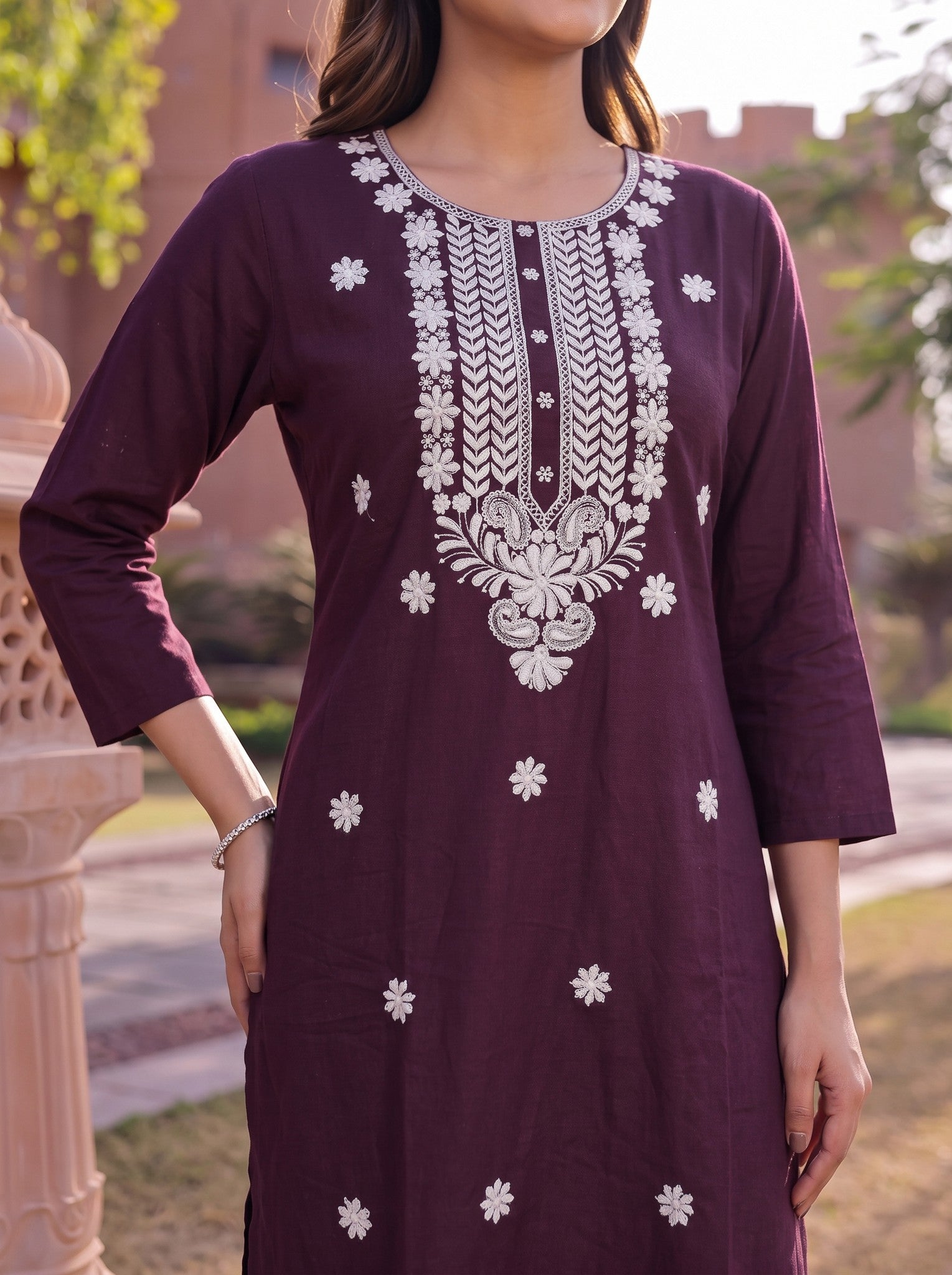 Rayon Embroidered Straight Calf Length Kurta