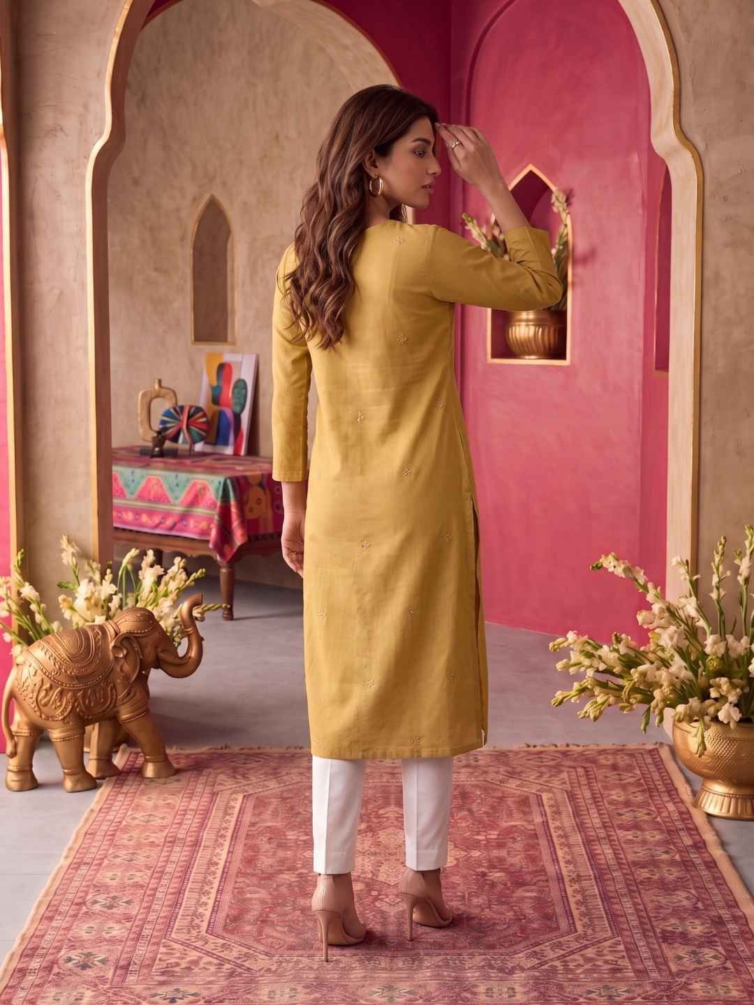 Rayon Embroidered Straight Calf Length Kurta