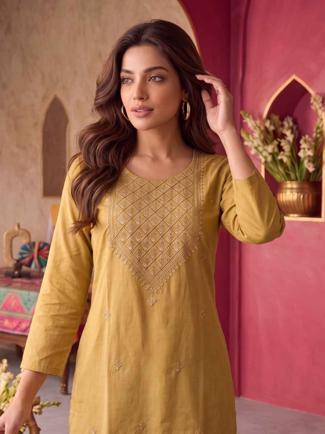 Rayon Embroidered Straight Calf Length Kurta