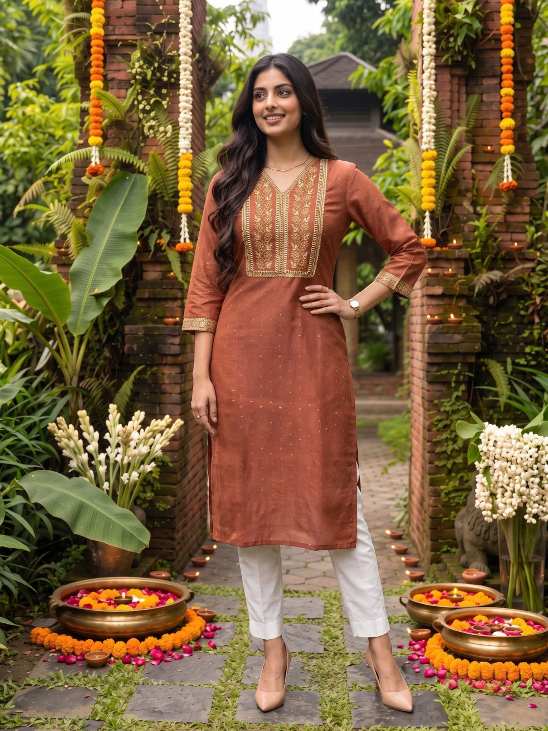 Buy Viscose Embroidered Straight Calf Length Kurta-Pink