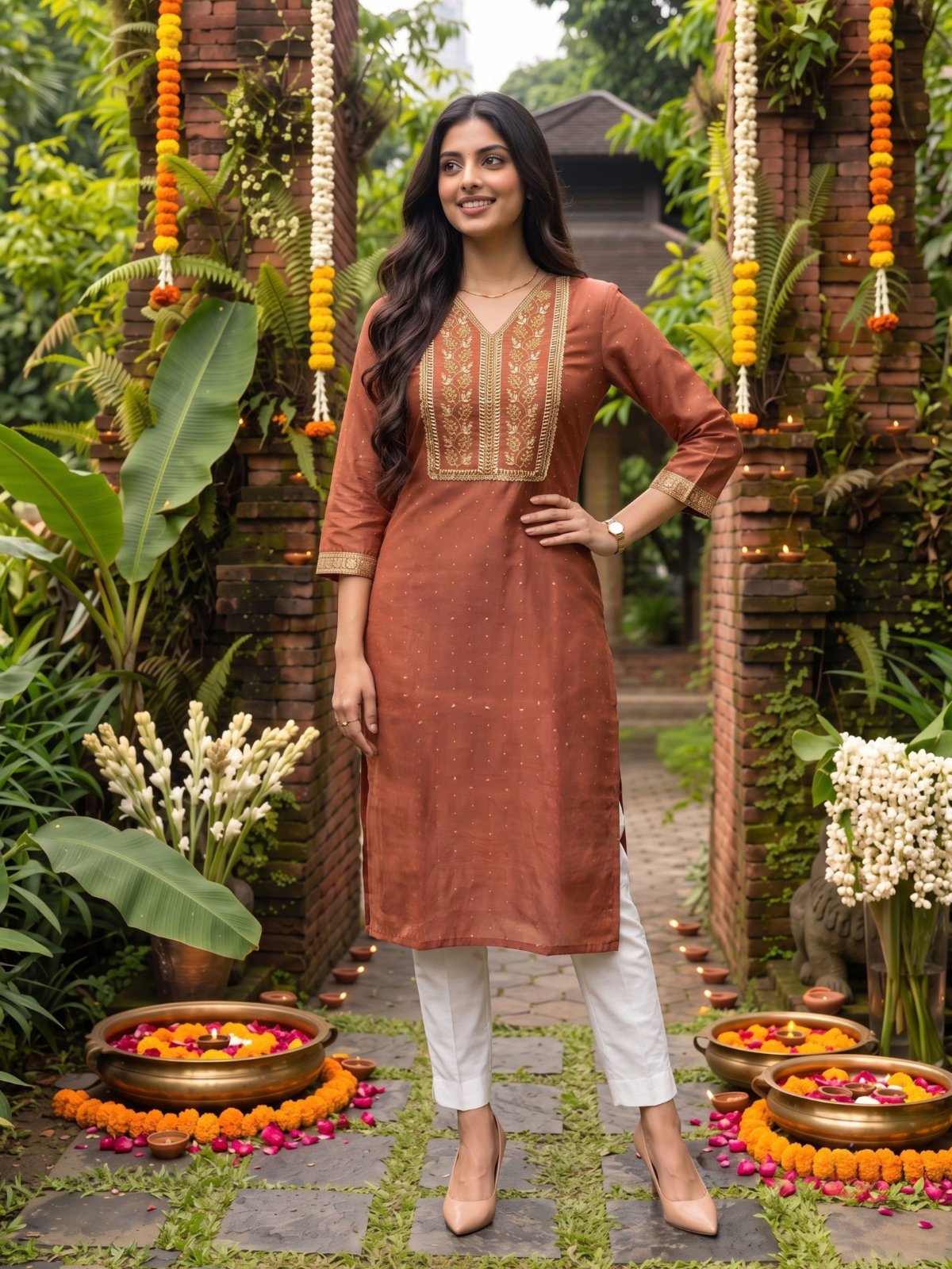 Viscose Embroidered Straight Calf Length Kurta